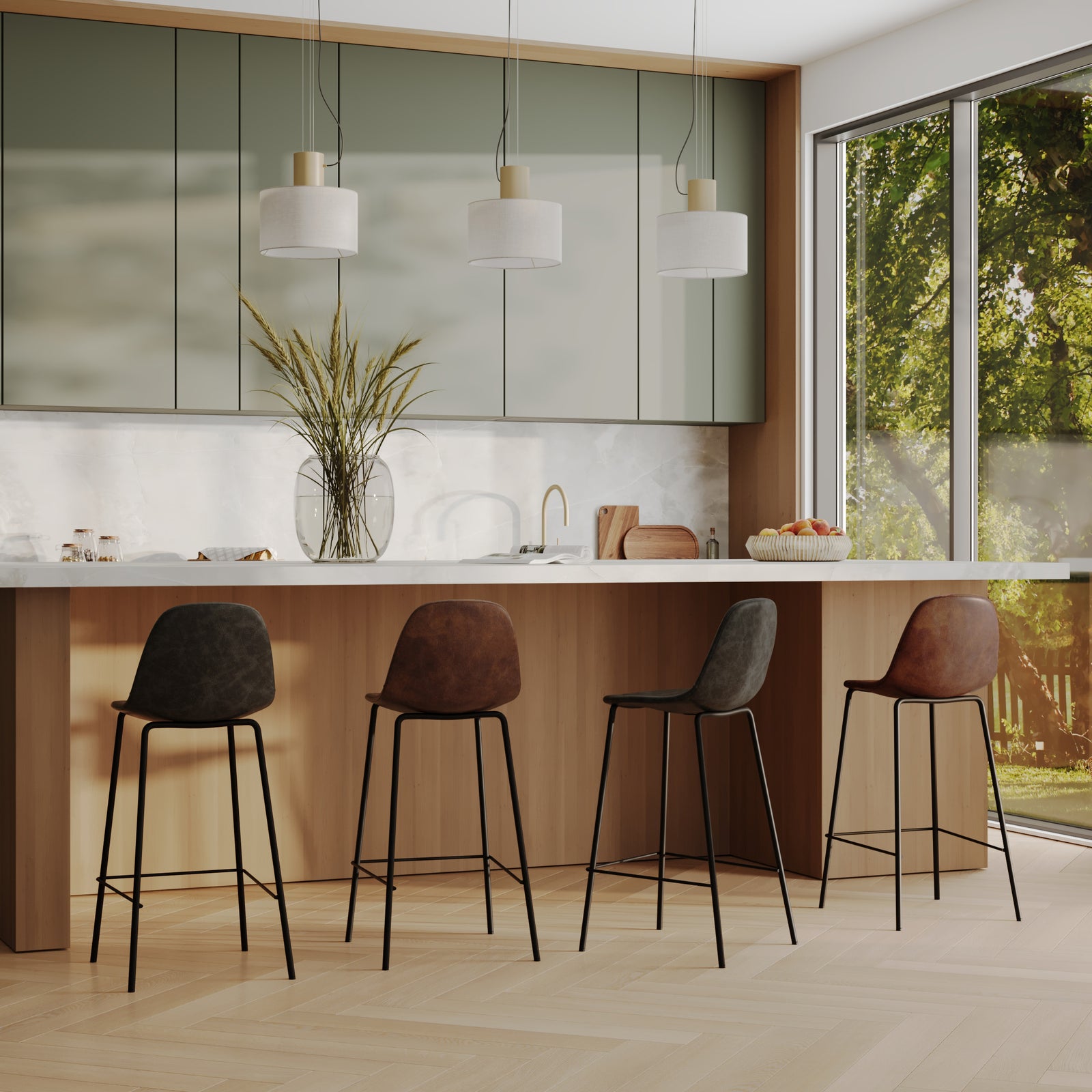 pack 4 chaises de bar marron clair et fonce henrik