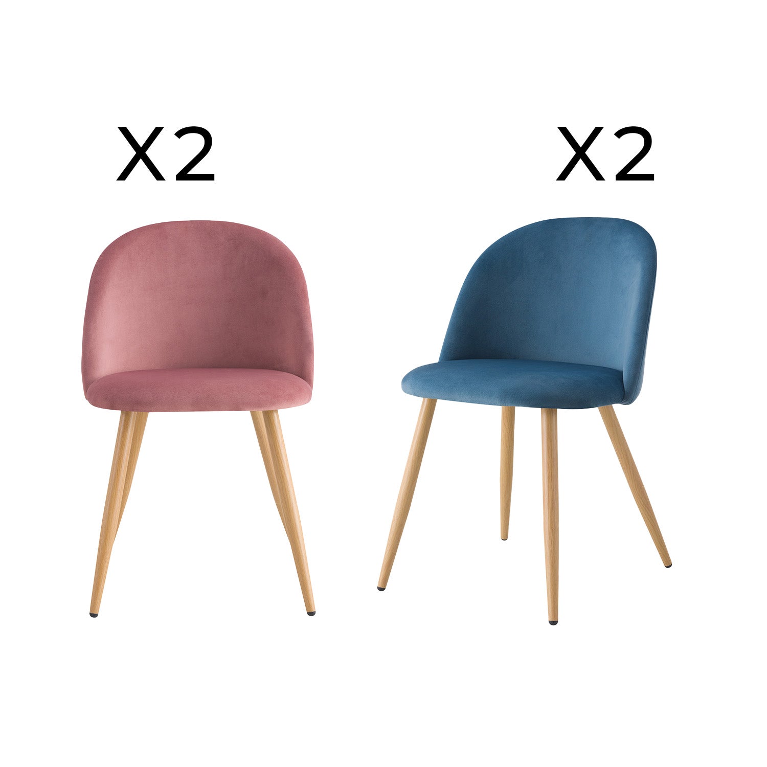 pack 4 chaises en velours bleu rose cozy fond blanc
