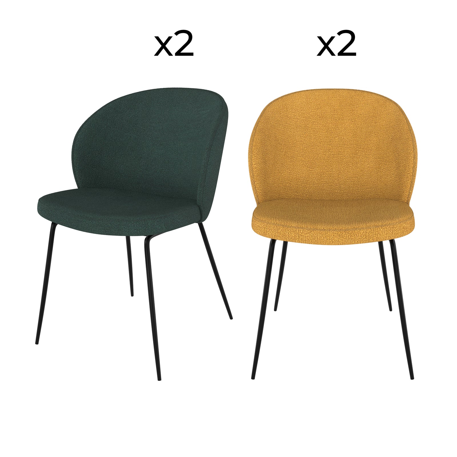 pack 4 chaises groom en tissu boucl_ jaune et vert
