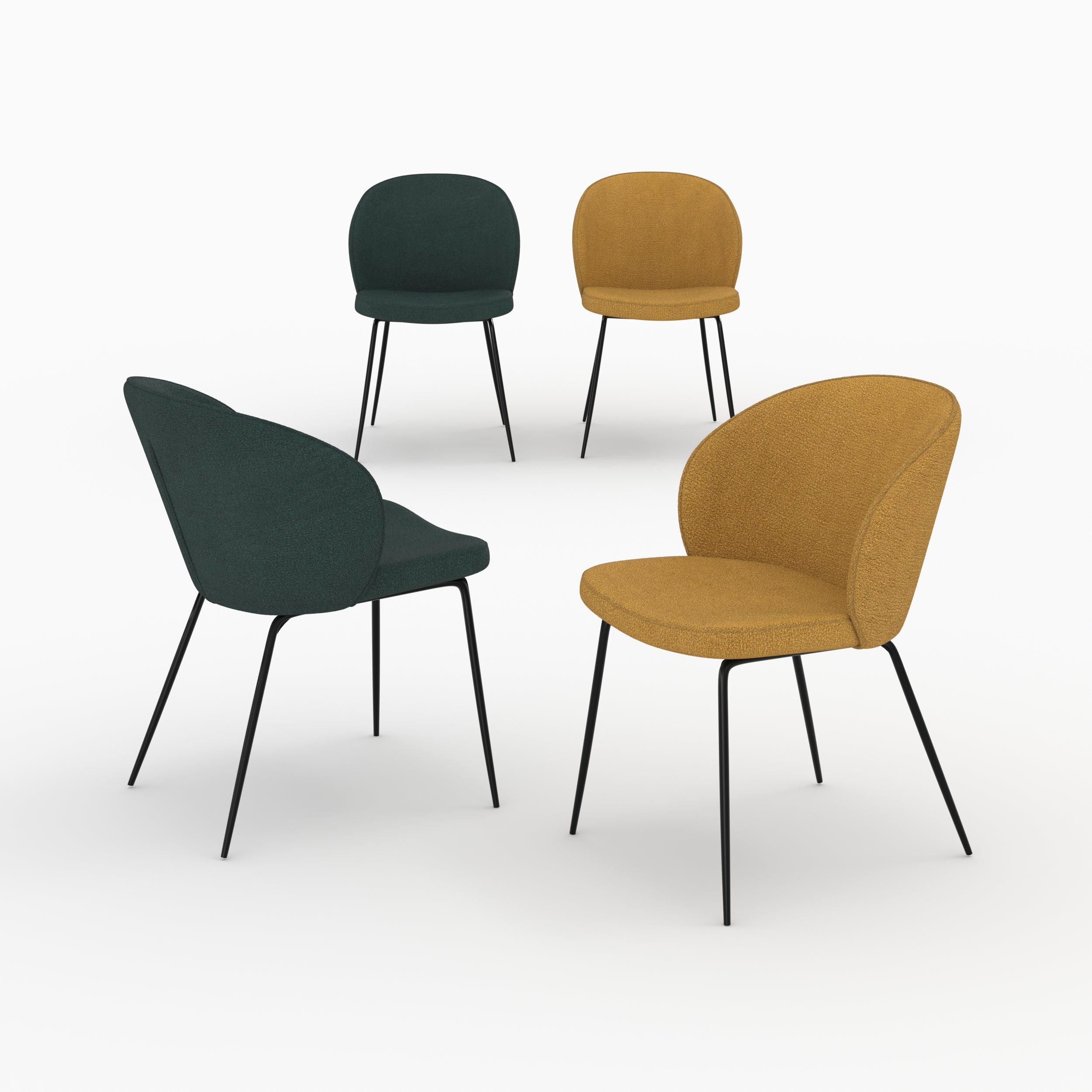 pack 4 chaises groom en tissu boucle jaune et vert