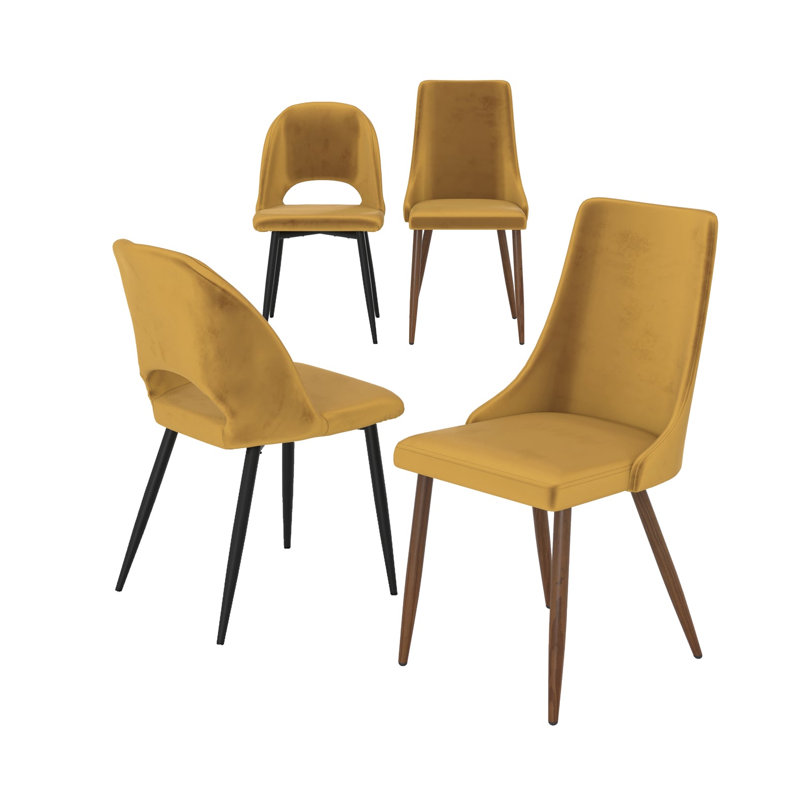 pack 4 chaises penelope velours jaune dossier haut ou asymetrique rendez vous deco