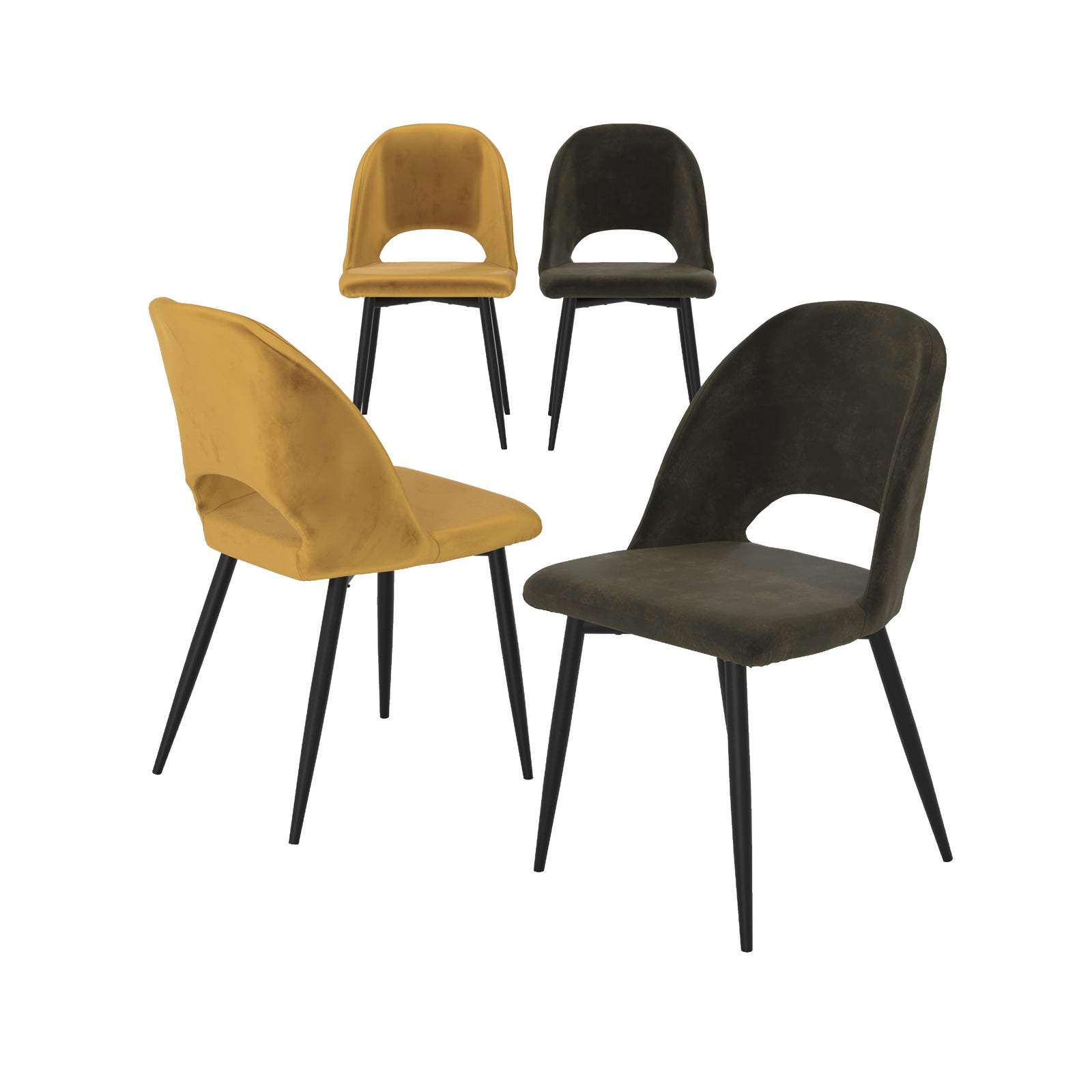 pack 4 chaises penelope velours jaune vert rendez vous deco