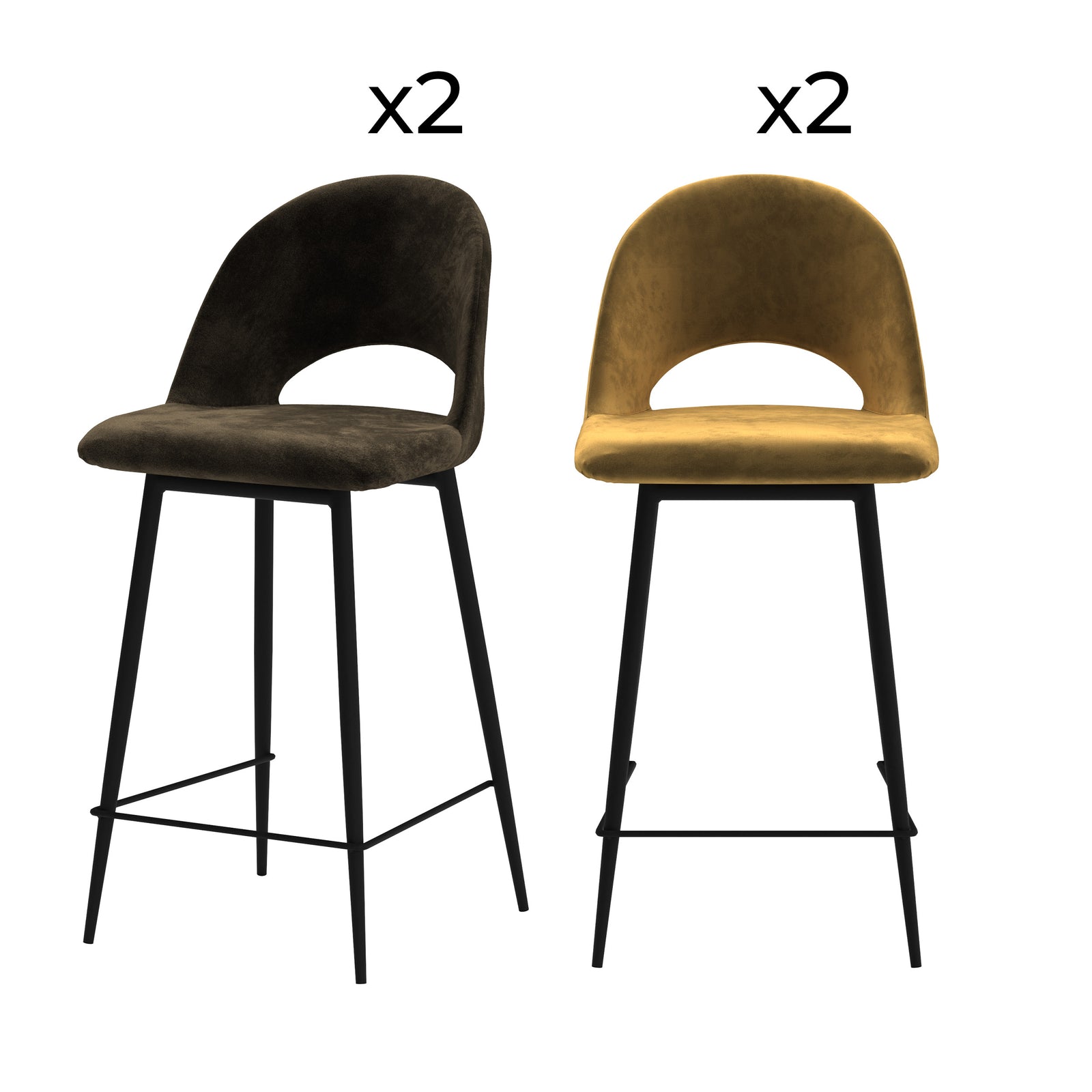 pack 4 chaises pour ilot central en velours vert et jaune 65 peneloppe fond blanc