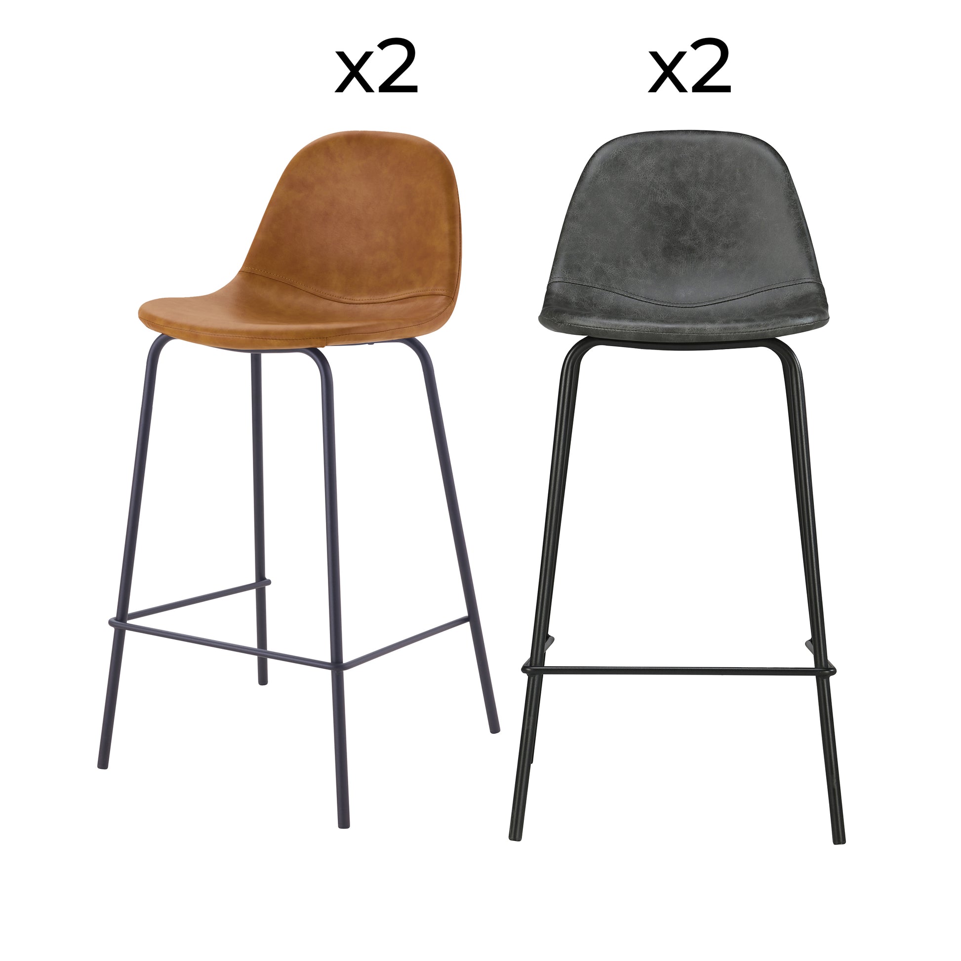 pack 4 chaises pour ilot central henrik camel et grises noires 65 cm fond blanc