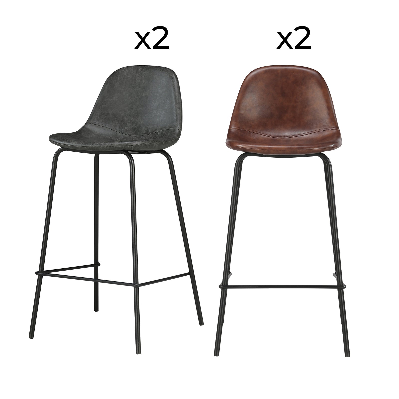 pack 4 chaises pour ilot central henrik marron et gris noir fond blanc