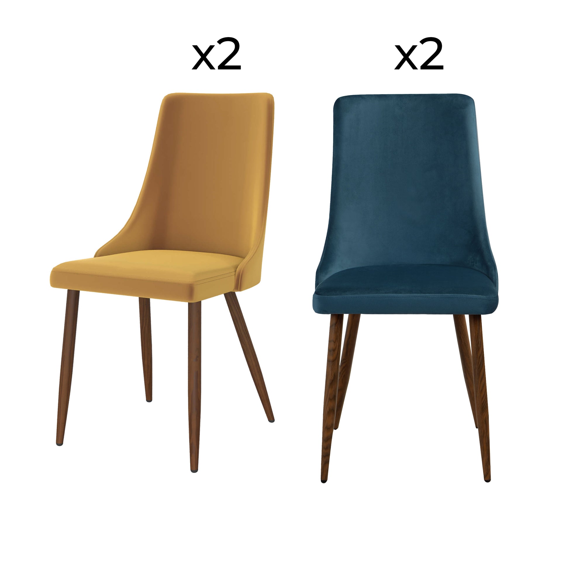 pack 4 chaises vinni en velours bleu jaune