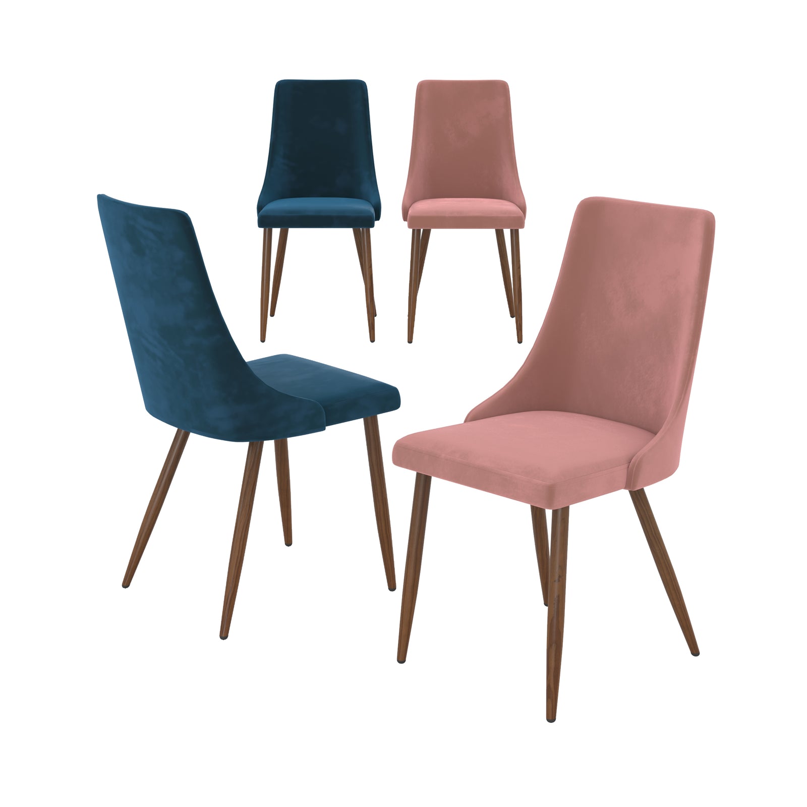 pack 4 chaises vinni velours bleu rose dossier haut rendez vous deco