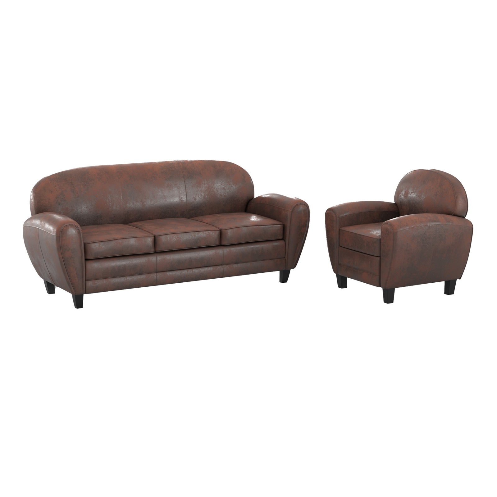 pack canape et fauteuil club marron veilli 4 places fond blanc