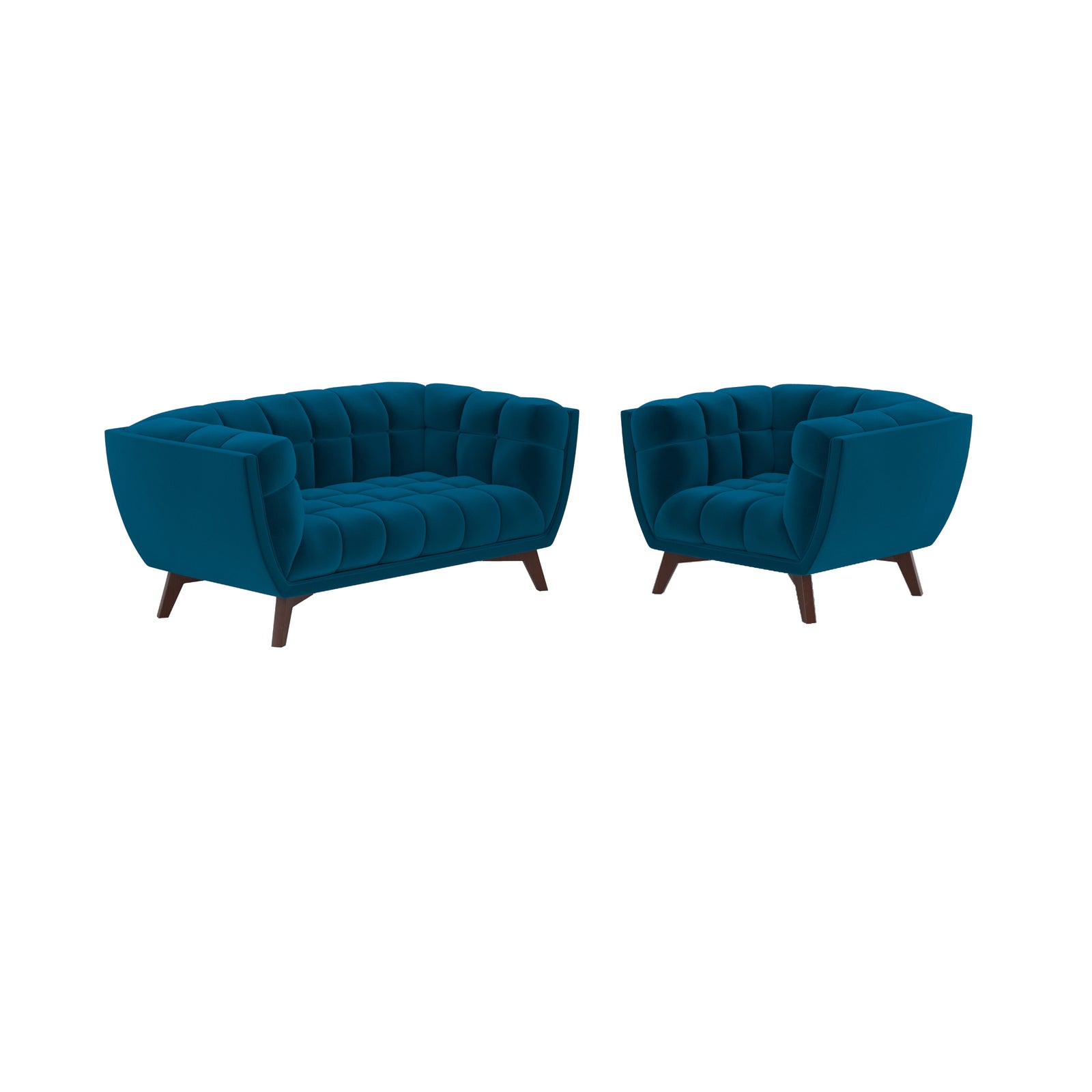 pack canape et fauteuil en velours bleu mona 3 places fond blanc