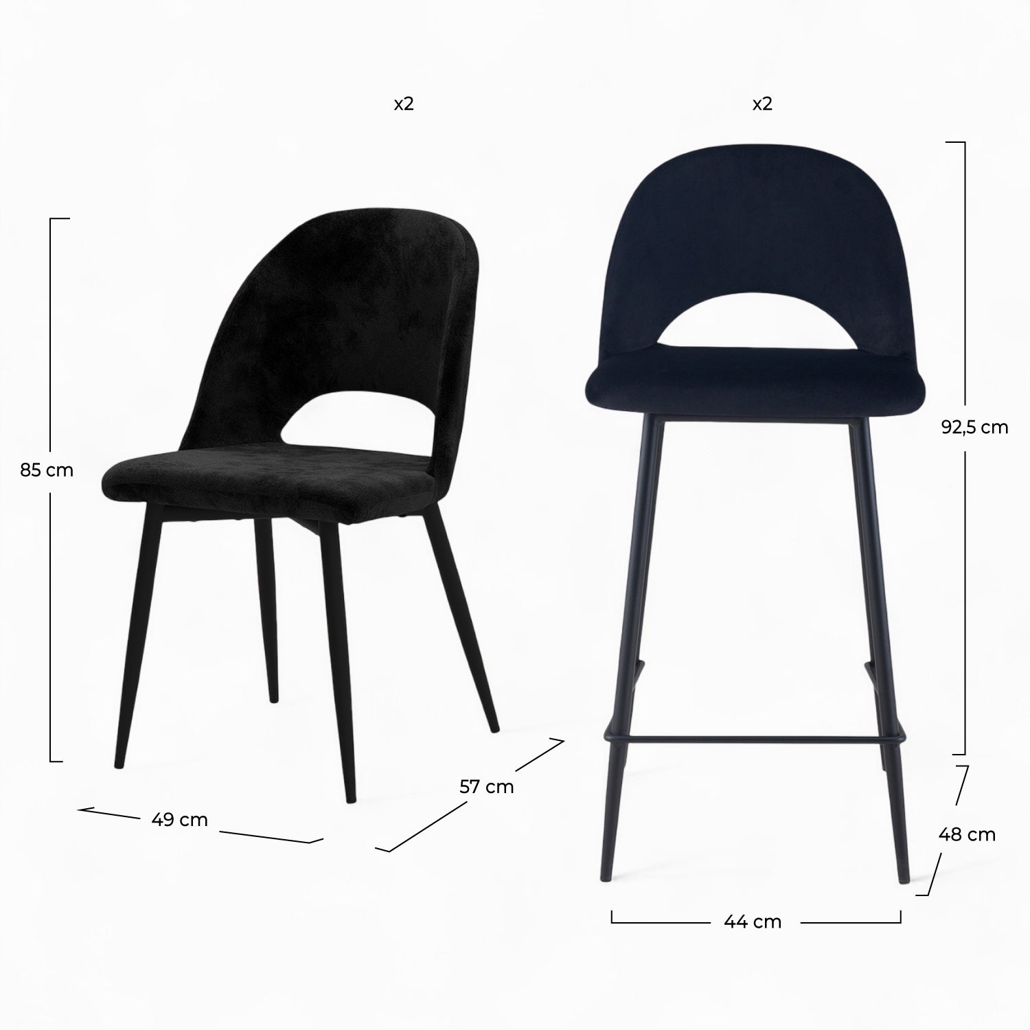 pack complet peneloppe noir velours chaises et bar