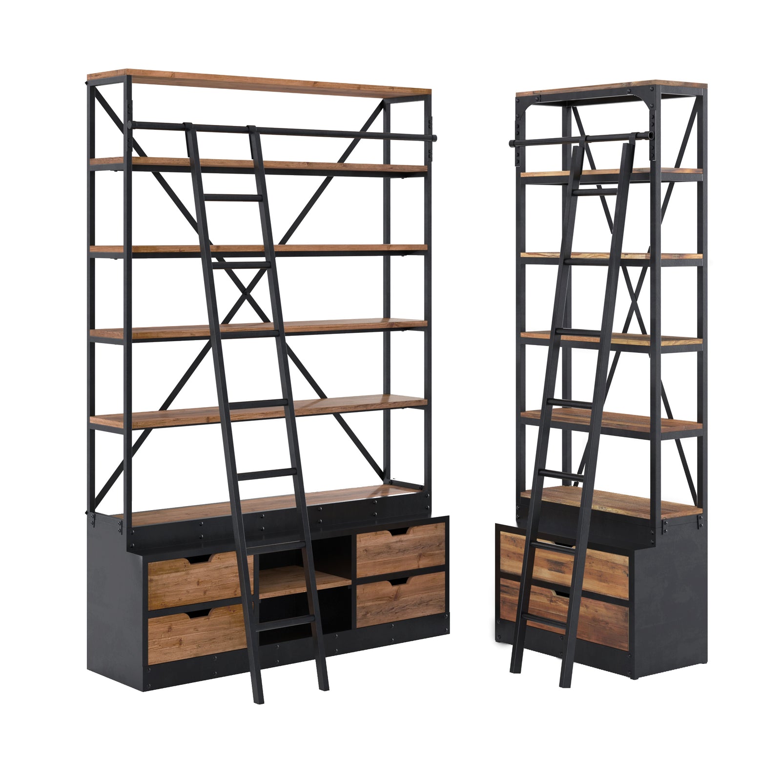 pack de 2 bibliotheques kasi en bois et metal fond blanc