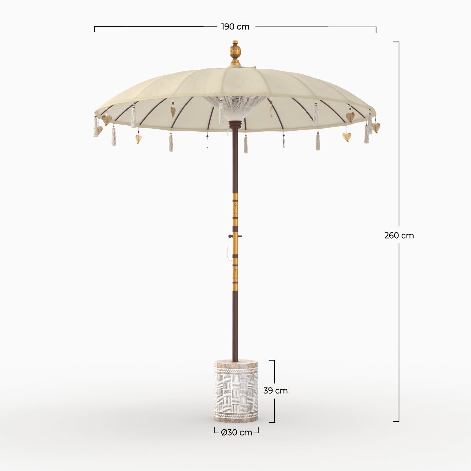 pack parasol pied de parasol ali beige socle en bois