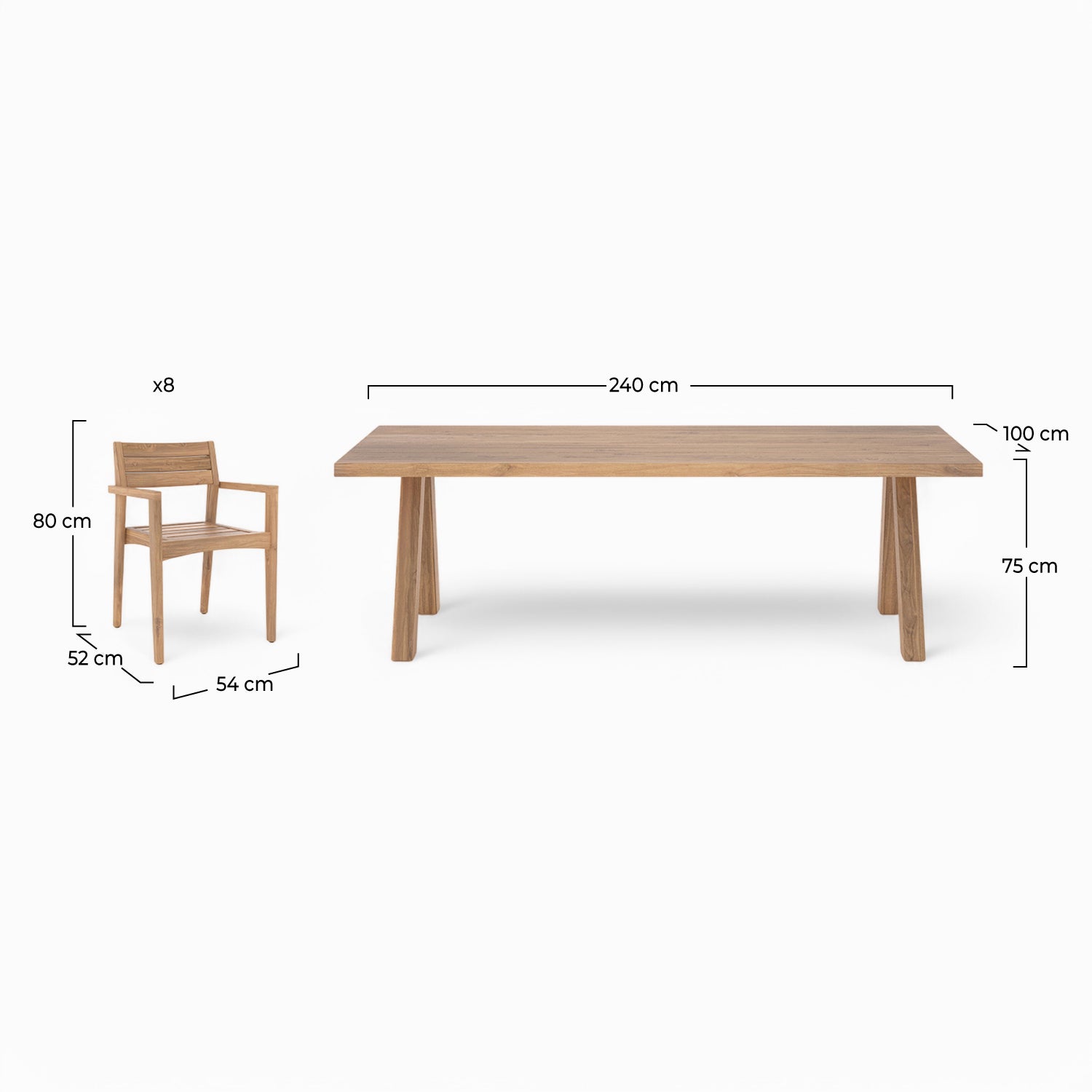 pack table et chaises de jardin molo 8 personnes en bois de teck recycle