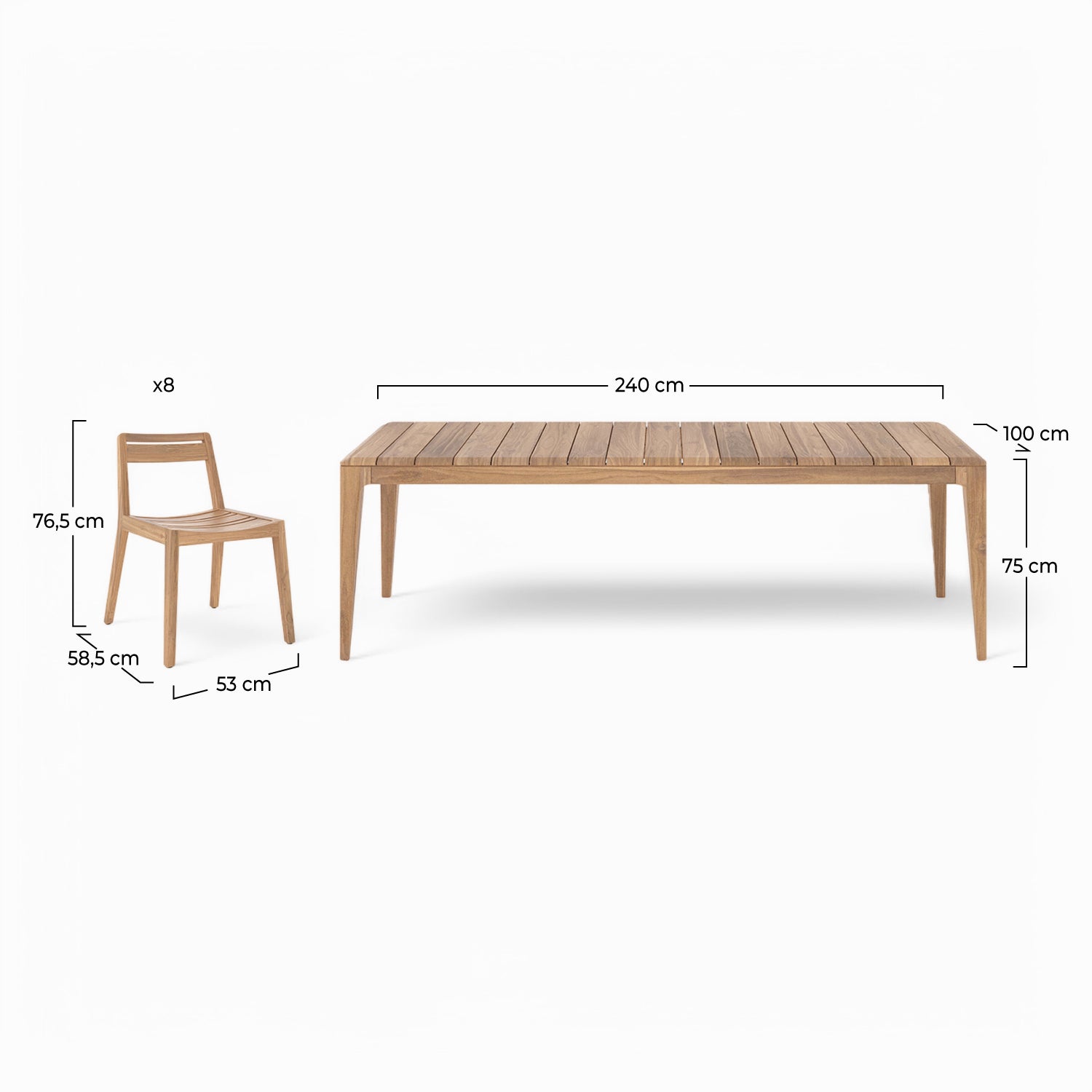 pack table et chaises de jardin nonza 8 personnes en bois de teck recycle_1
