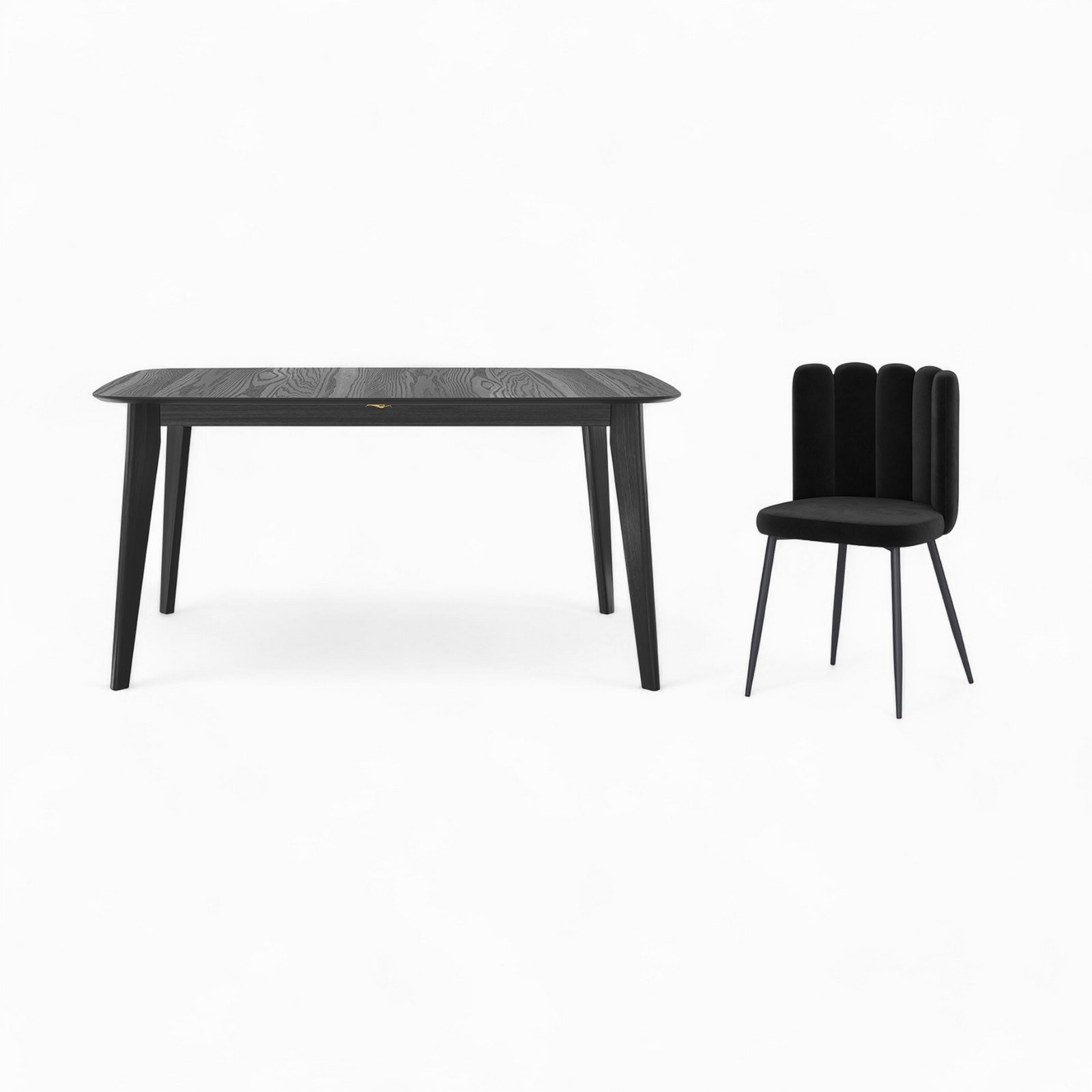 pack table et chaises oman en velours noir et bois noir 4 personnes