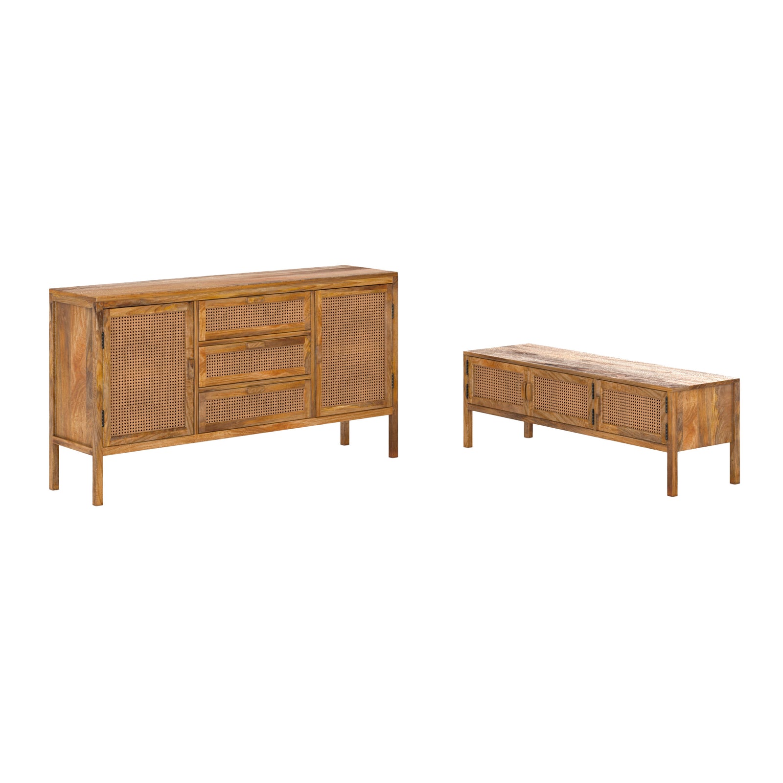 pack tiki buffet et meuble tv en bois et cannage fond blanc