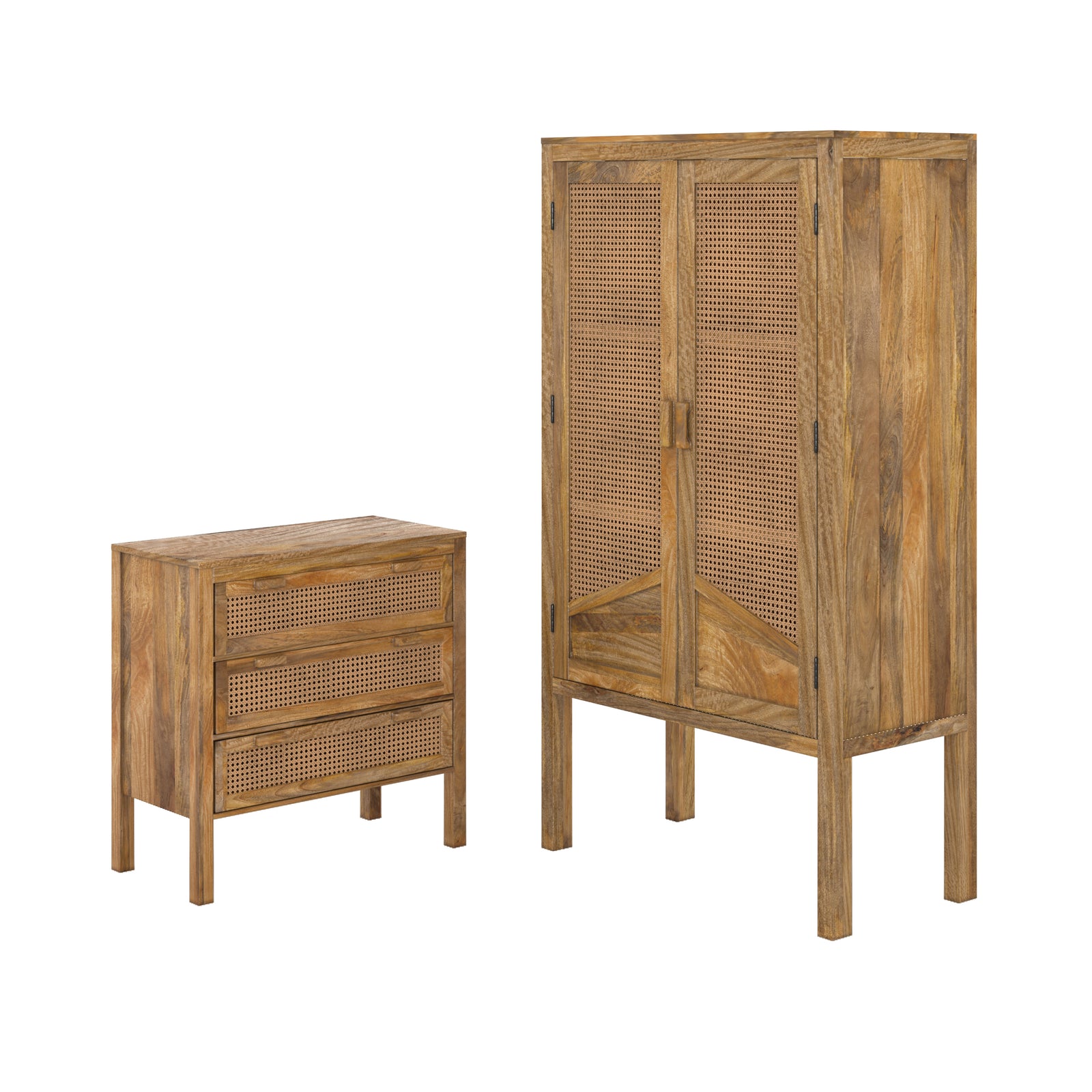 pack tiki commode et armoire en bois et cannage fond blanc