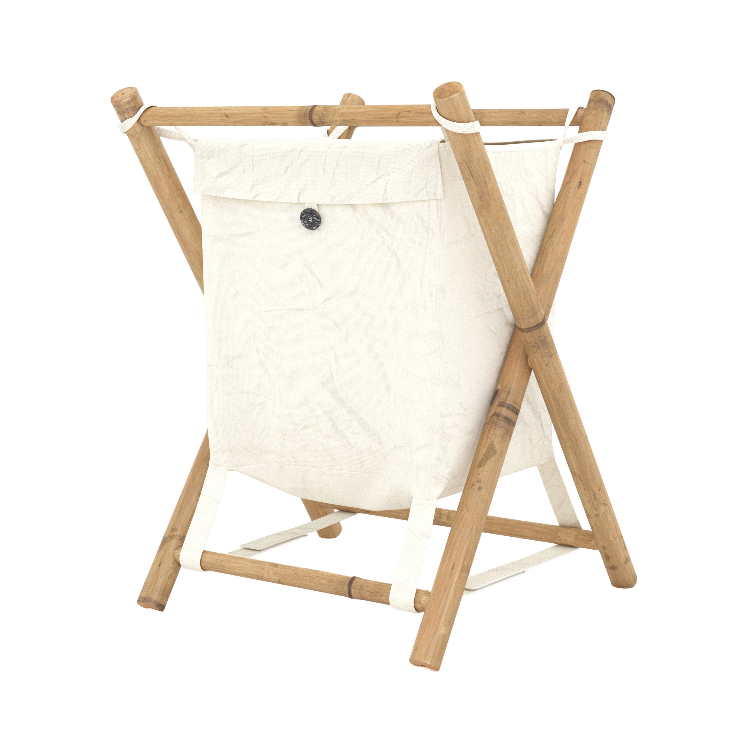 Cesto per la biancheria Bami in tessuto bianco e bambù