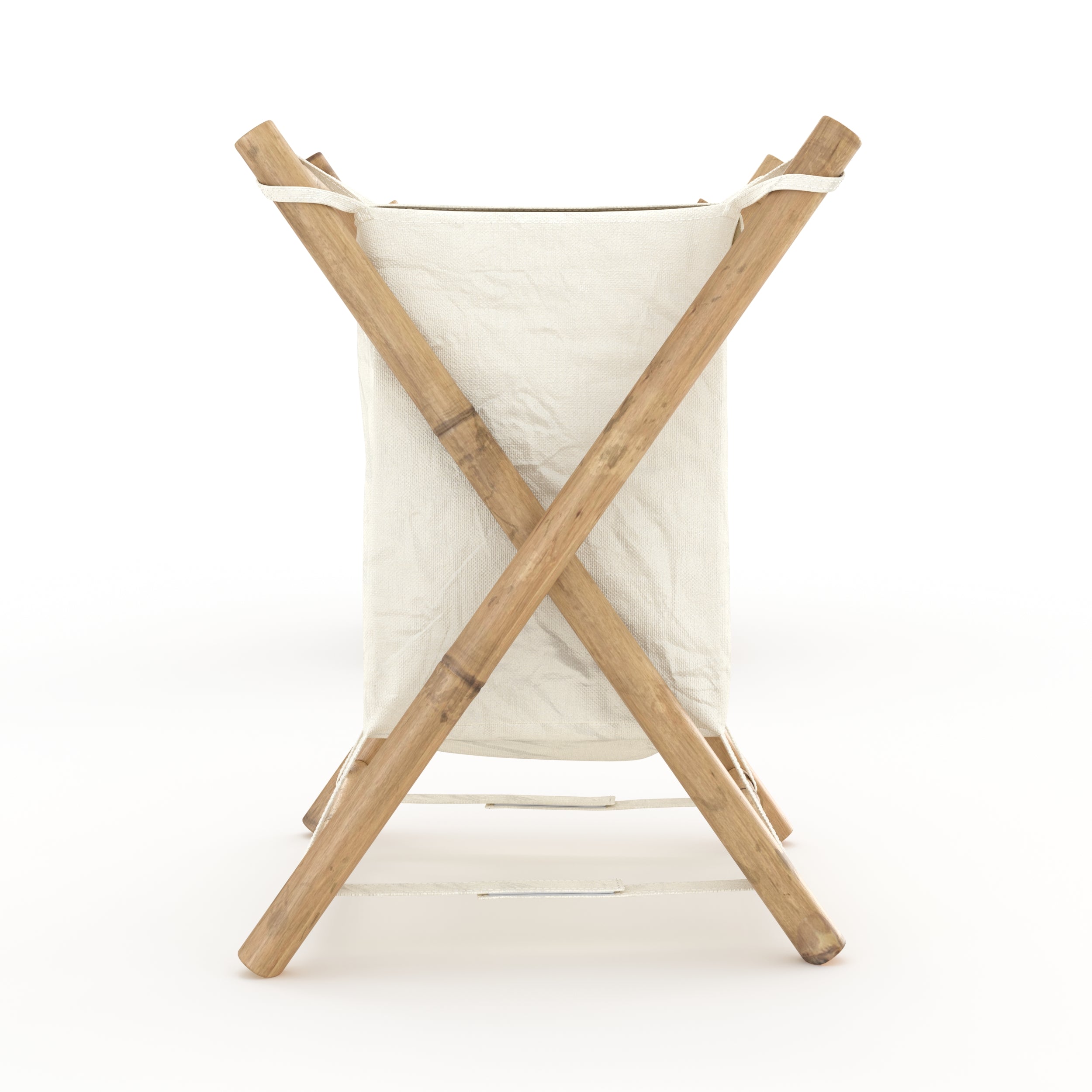 Cesto per la biancheria Bami in tessuto bianco e bambù