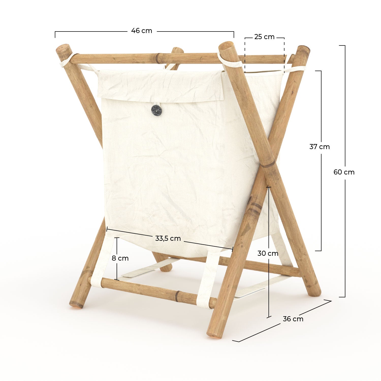 Cesto per la biancheria Bami in tessuto bianco e bambù