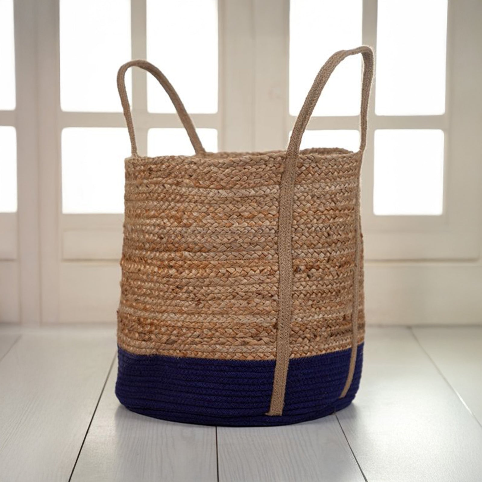 panier vicky en jute naturelle bleu
