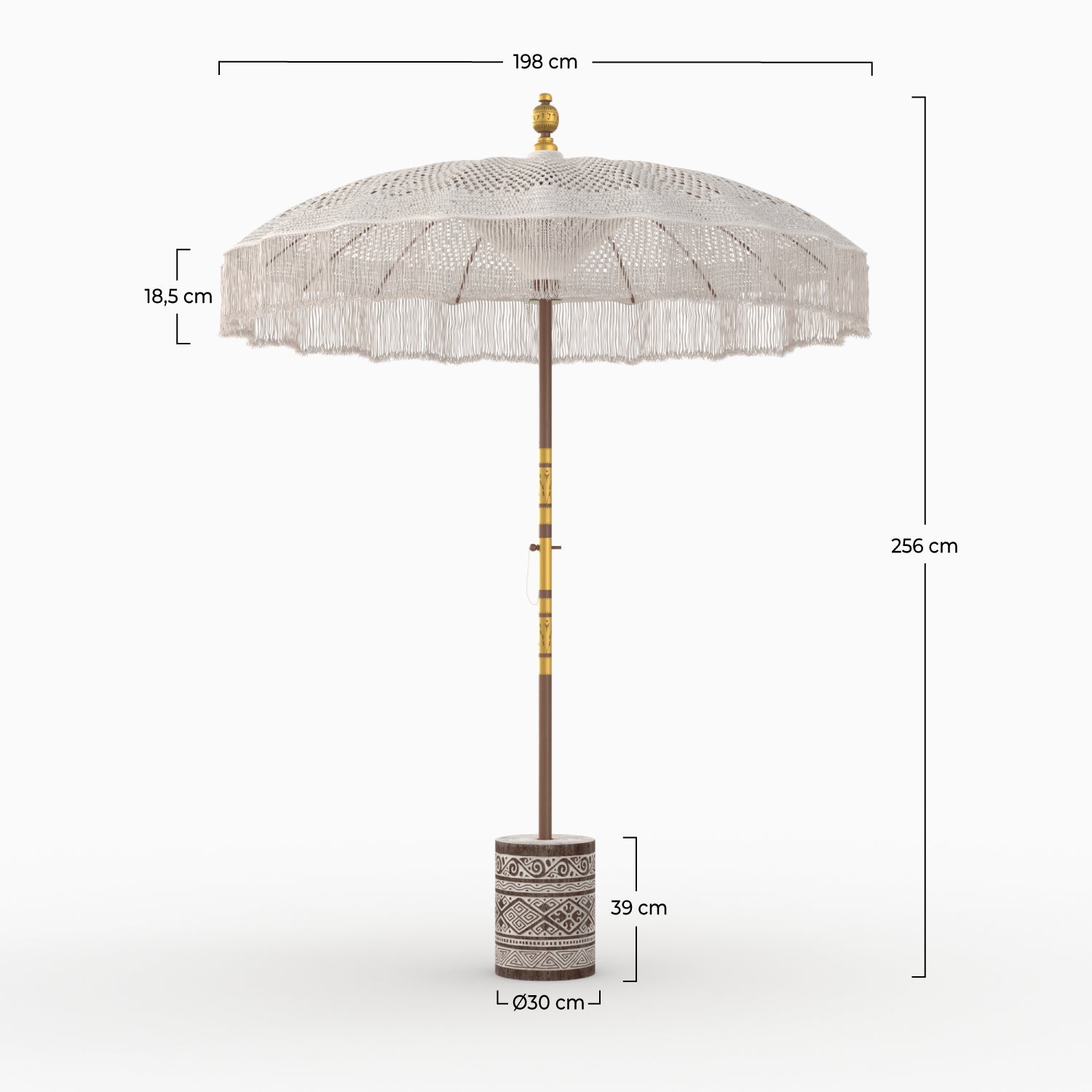 parasol blanc et marron en macrame de coton fakele