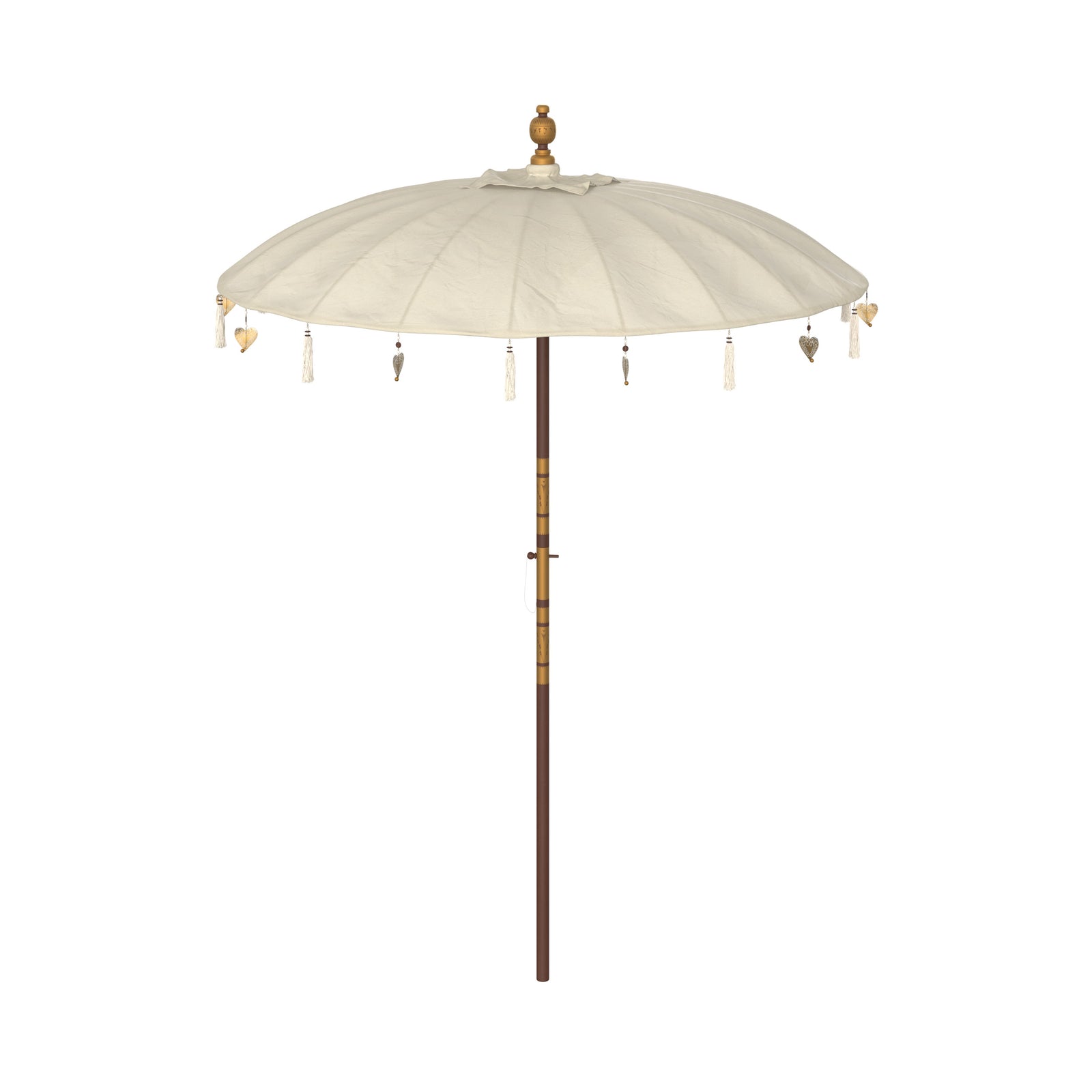 parasol en bois ali et tissu beige blanc details coeur