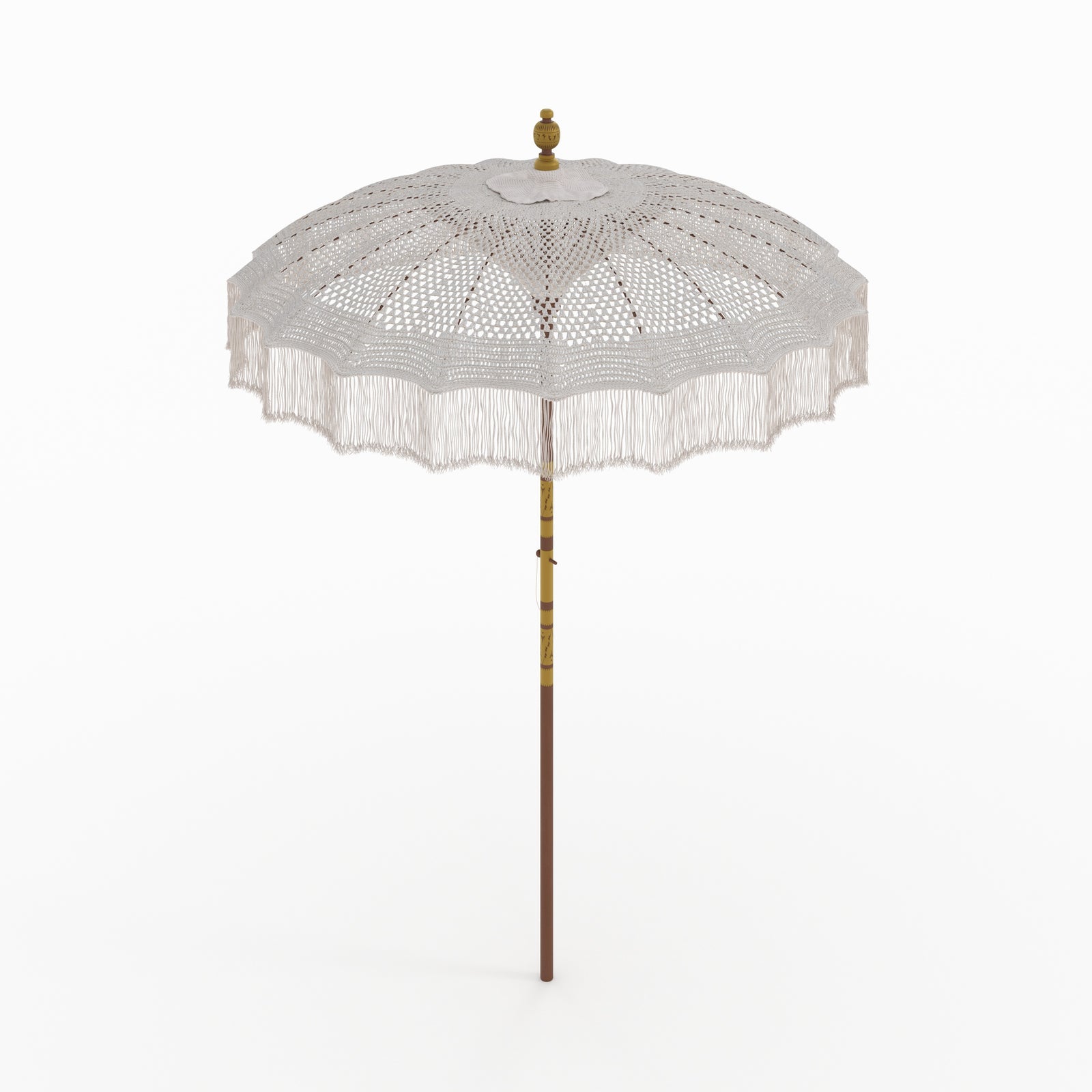 parasol en dentelle fakele en bois de cocotier et macrame blanc creme marron