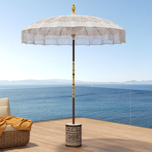 parasol et pied bois et macrame blanc fakele rdv deco