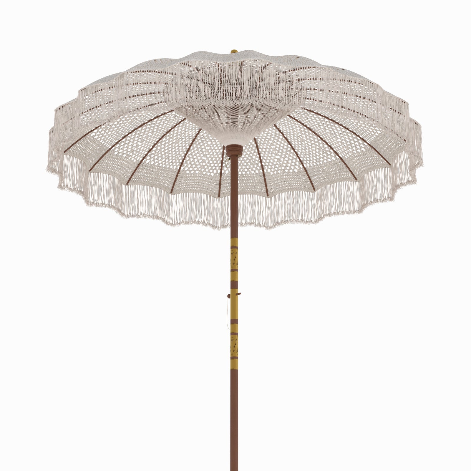 parasol fakele bois de cocotier et macrame blanc creme marron
