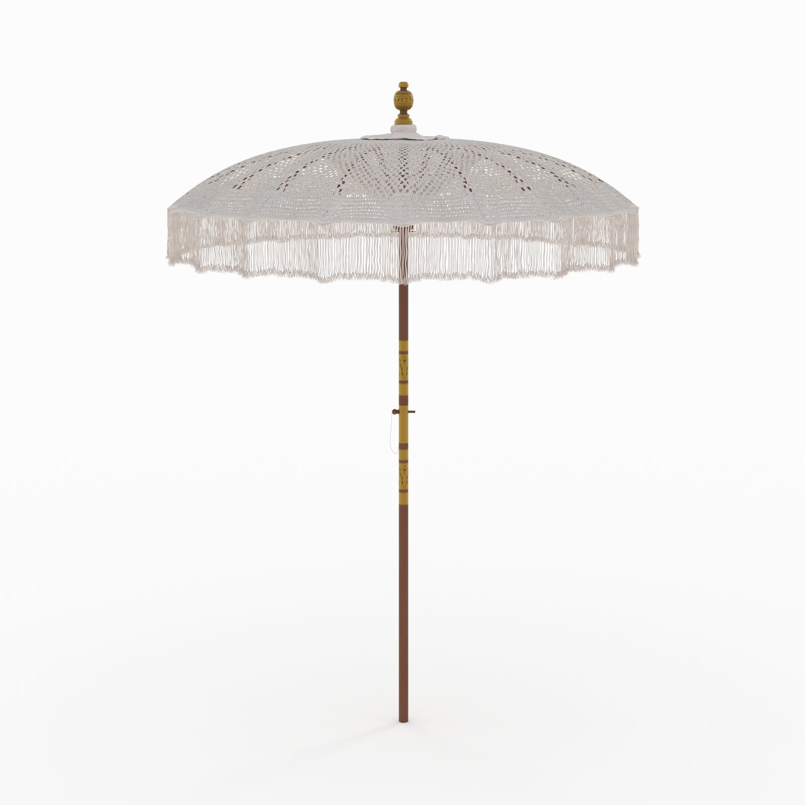 parasol fakele en bois de cocotier et macrame blanc creme marron