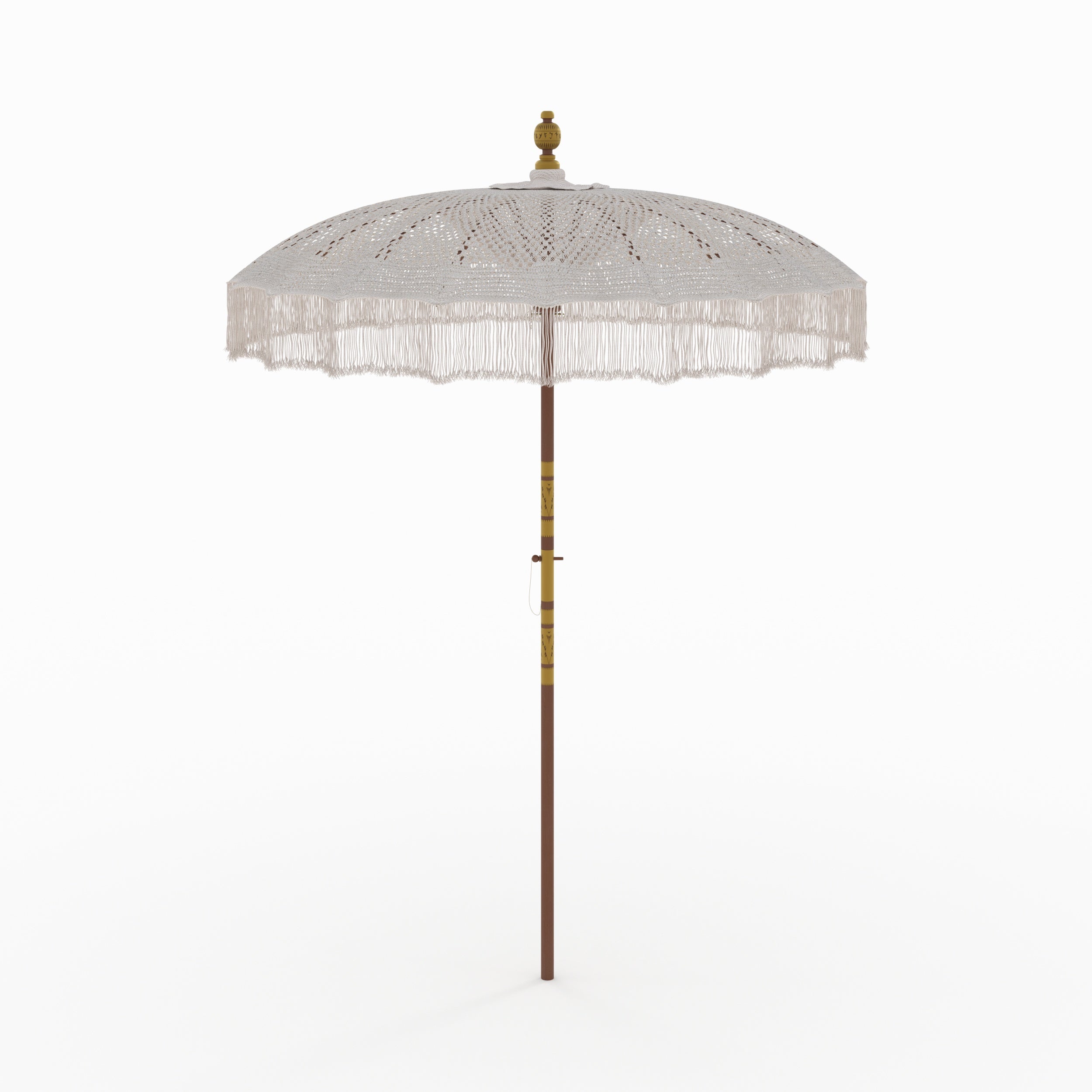 parasol fakele en bois de cocotier et macrame blanc creme marron