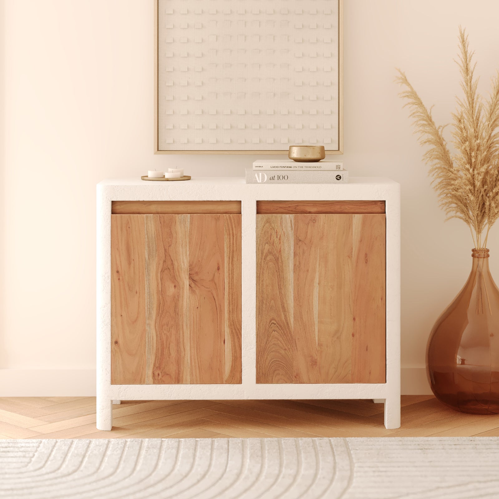 petit buffet blanc portes en bois 2 portes tierra