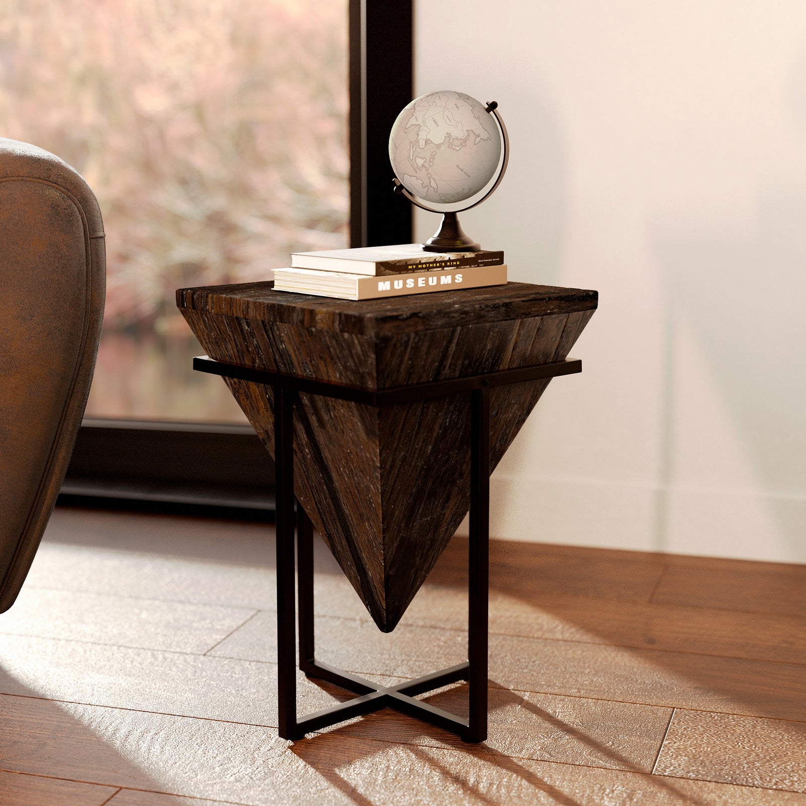 petit table d appoint kara en bois fonce et metal noir