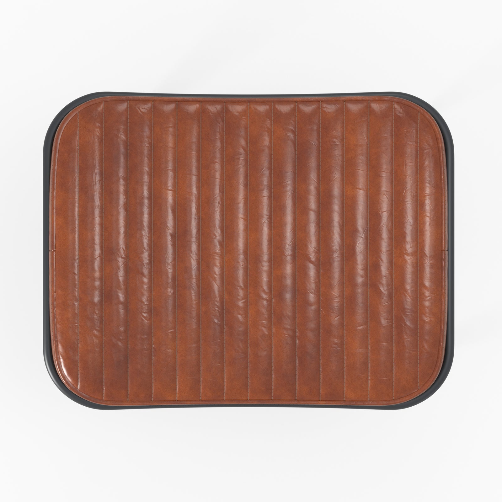 petit tabouret en cuir marron pieds noirs 