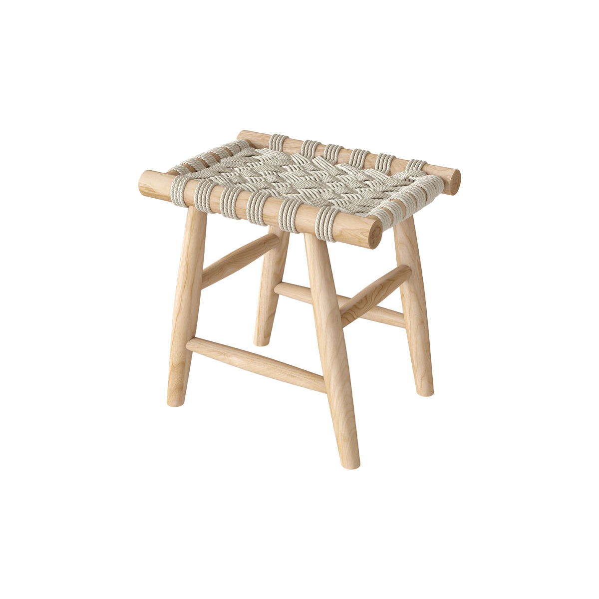petit tabouret tresse kira blanc macrame et bois