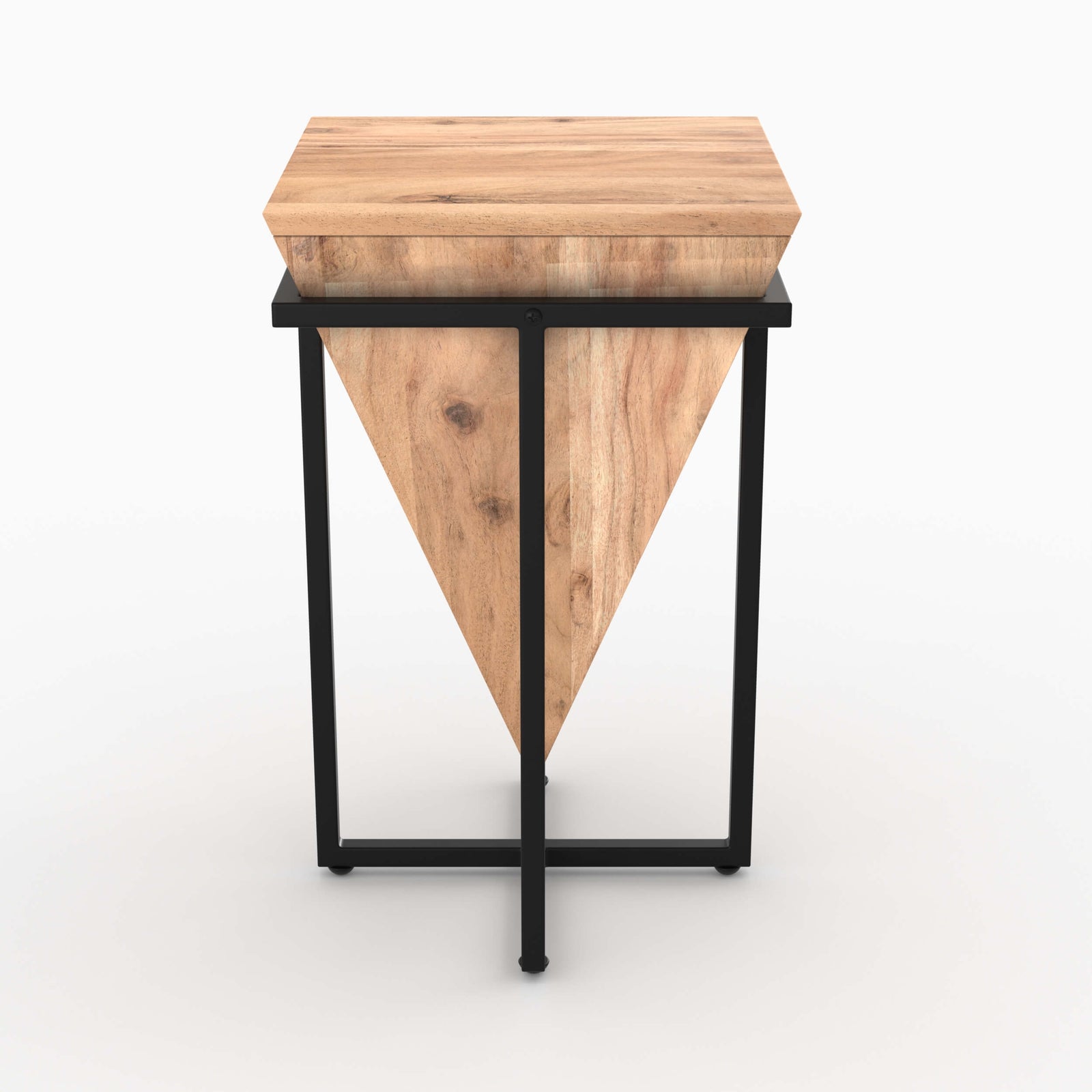 petite sellette carree en bois et metal noir shanghai