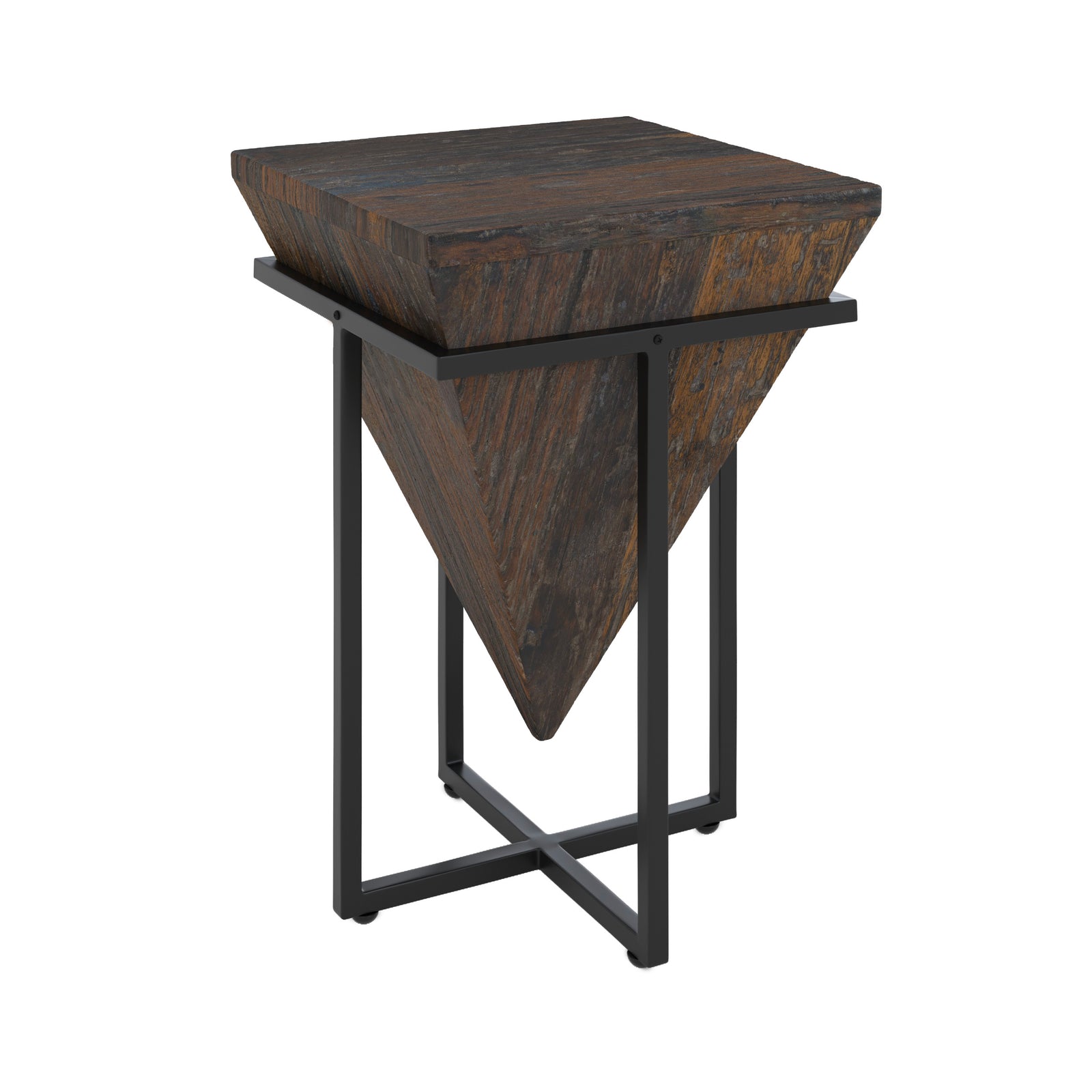 petite table d appoint kara en bois fonce et metal noir fond blanc