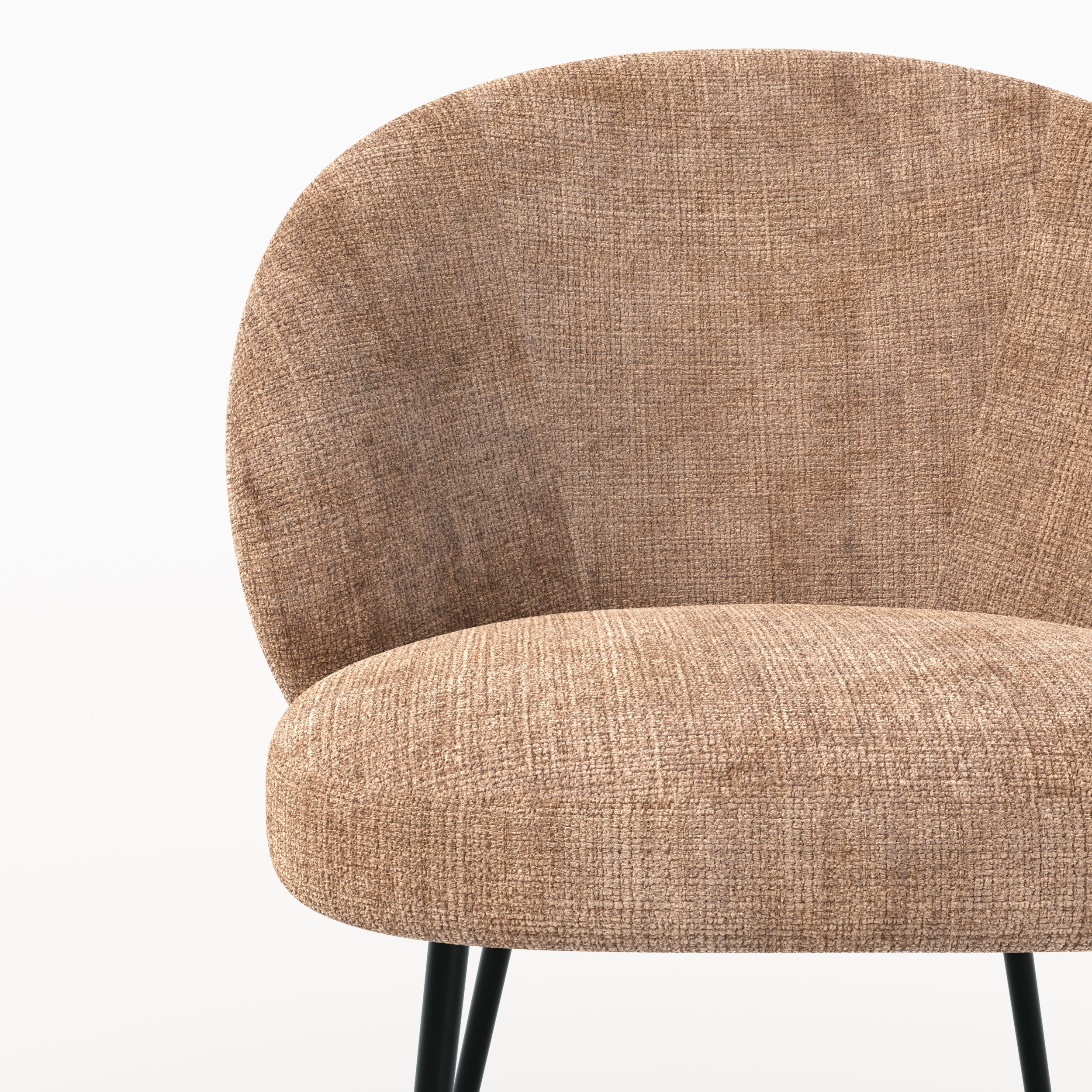 Chaise Bloomy en velours chenillé café crème et métal noir