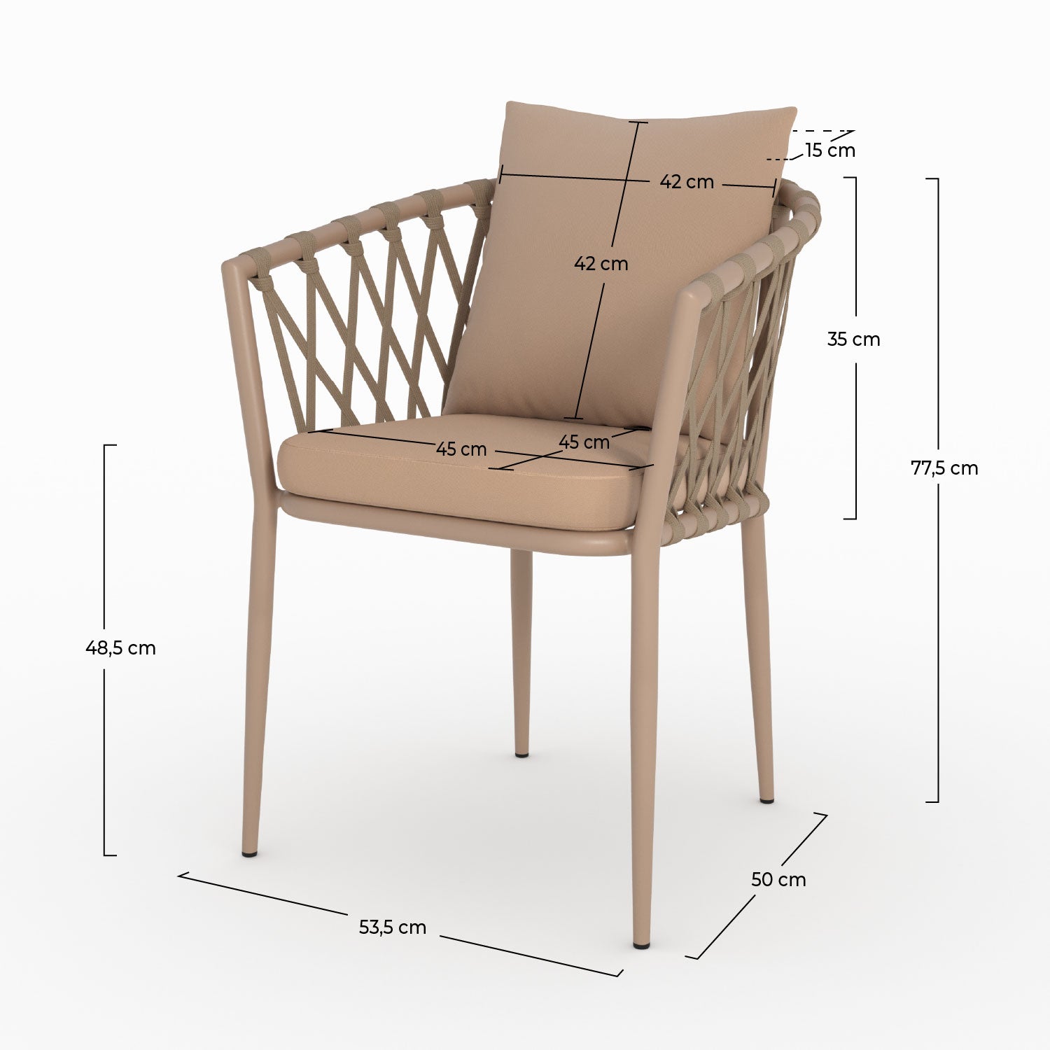 Lot de 2 chaises de jardin Dulcy en métal et tissu taupe