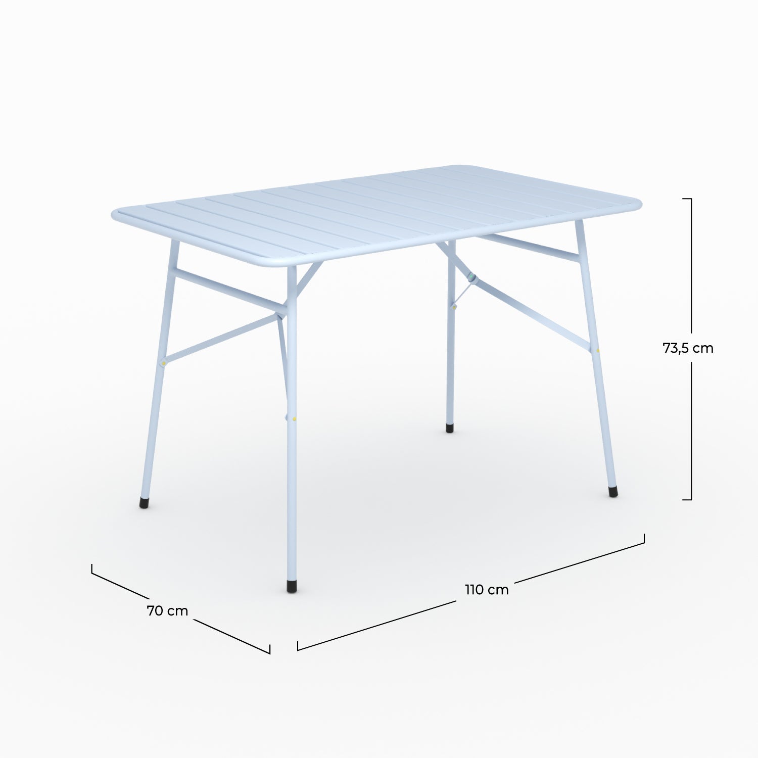 Table de jardin Yumi pliante en metal bleu pastel 4 personnes