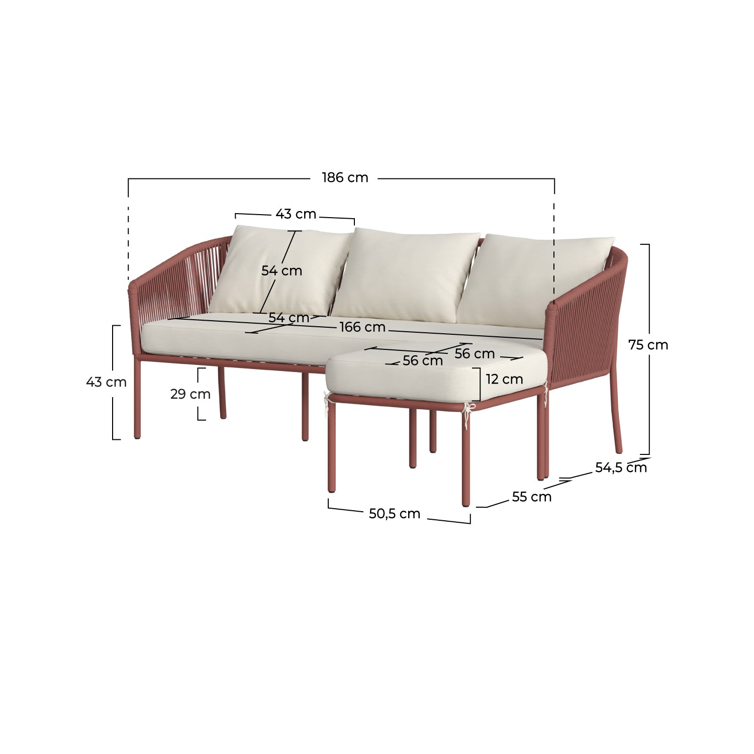 pia canape de ajrdin terracotta blanc casse 3 places