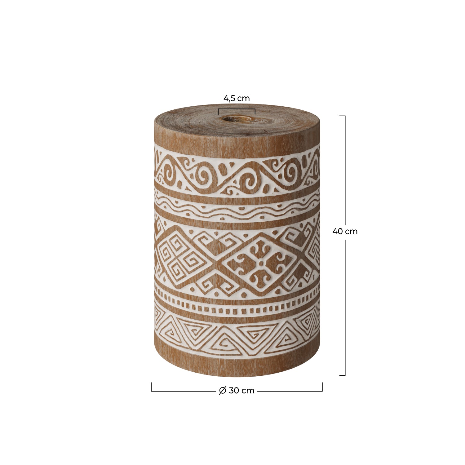 pied de parasol boheme en bois de suar et gravures blanches ali