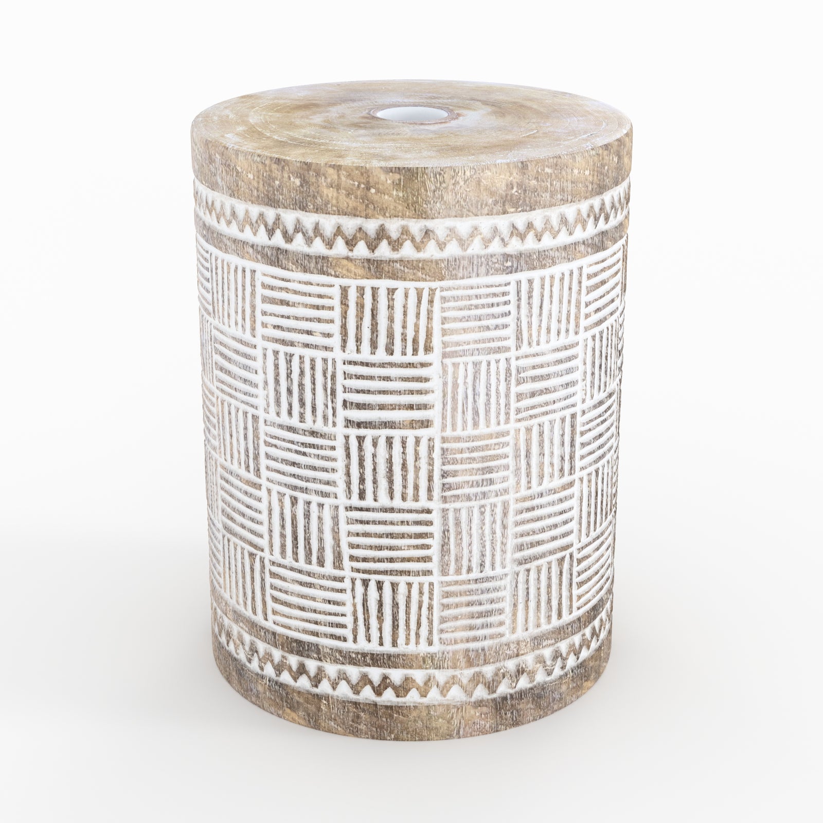 pied de parasol en bois de suar et gravures blanches style boheme balinais soka