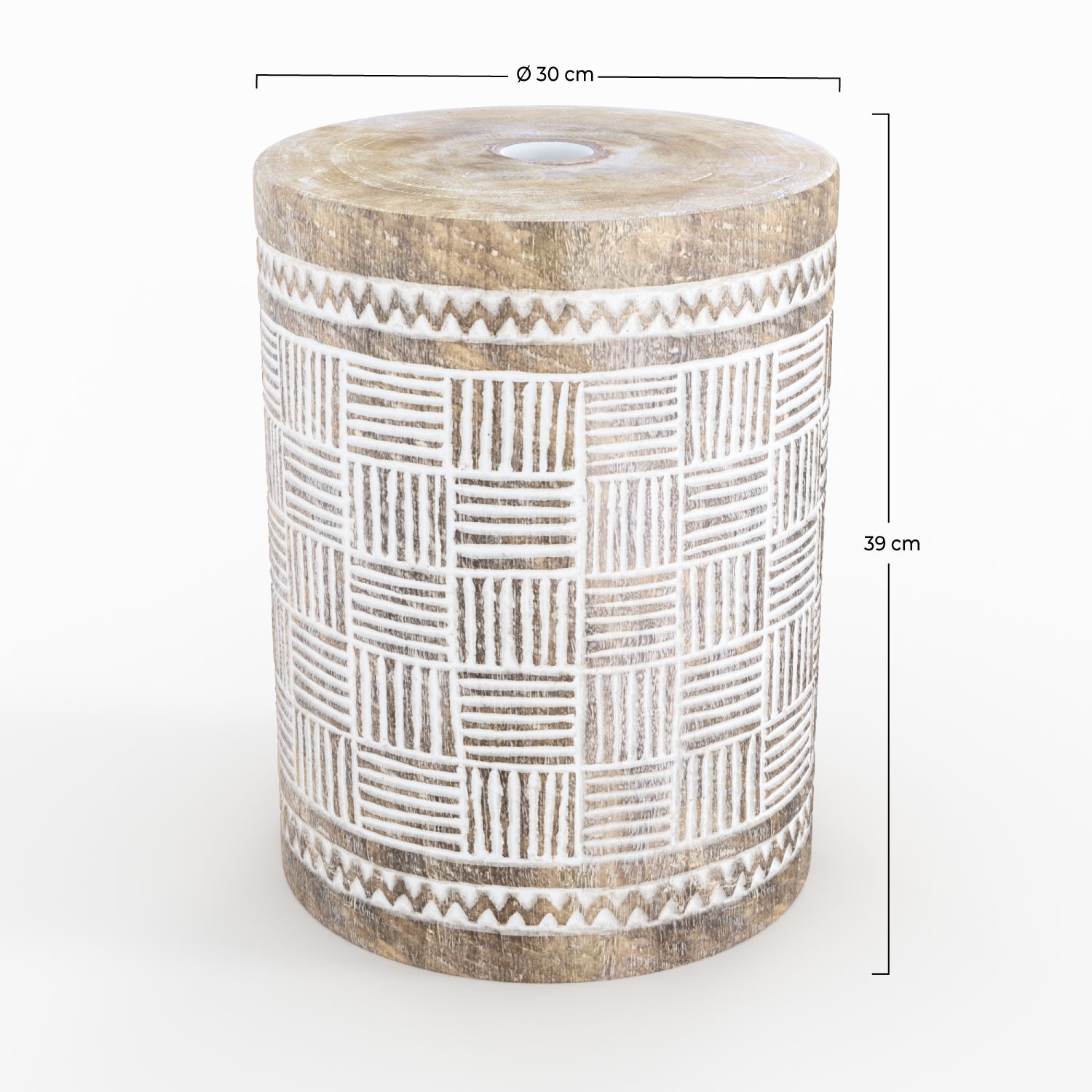 pied de parasol en bois de suar gravures blanches style soka boheme balinais