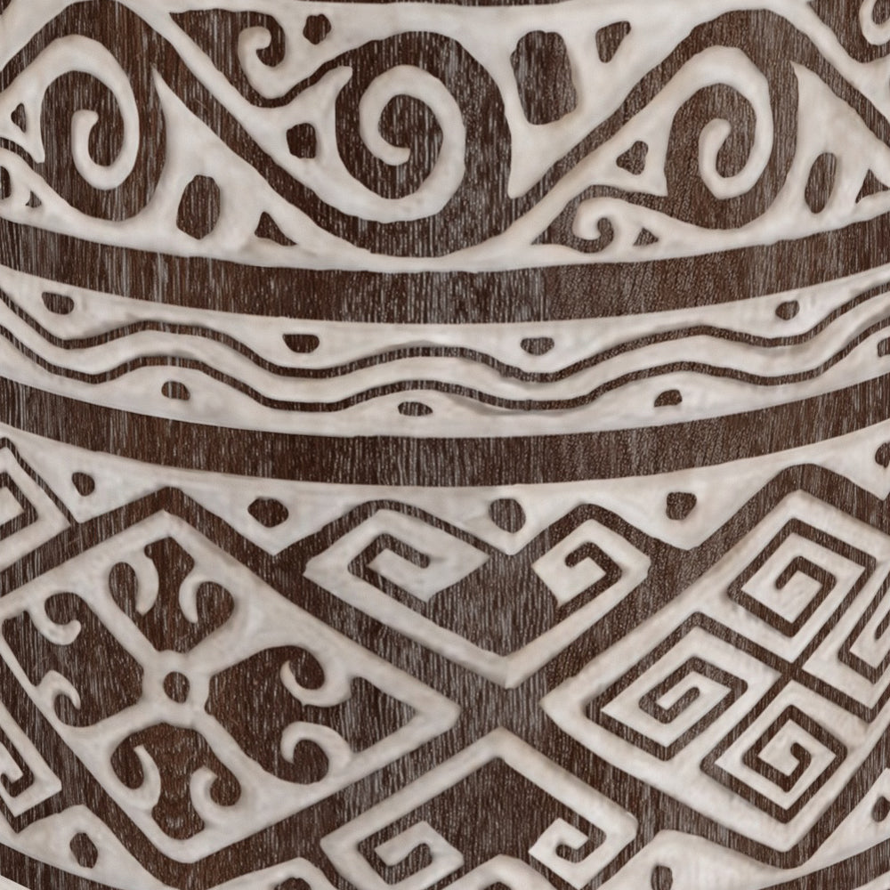 pied de parasol taga en bois de suar et gravures blanches bali