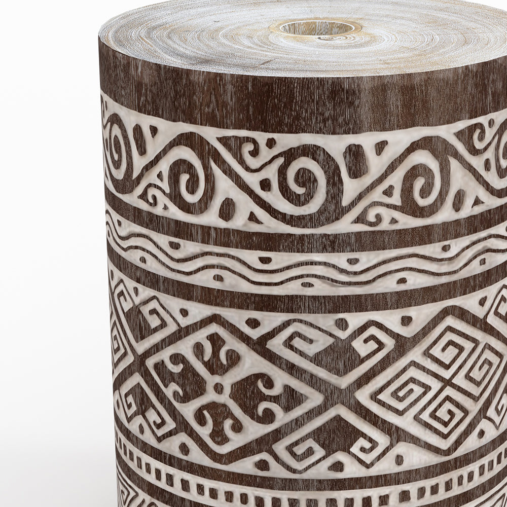 pied de parasol taga en bois de suar gravures blanches