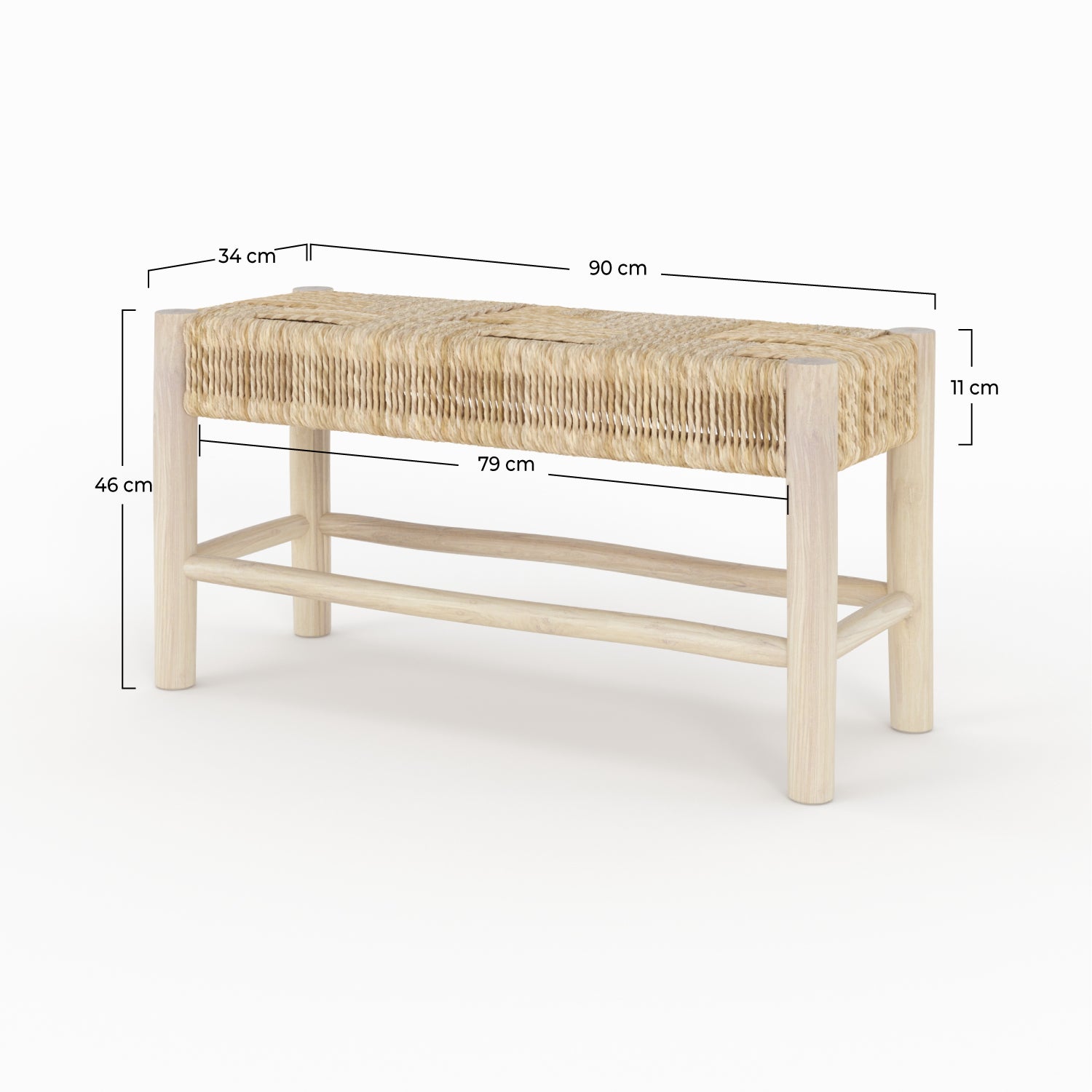 popa banc 2 places en branche de teck assise tresse en feuille de bananier