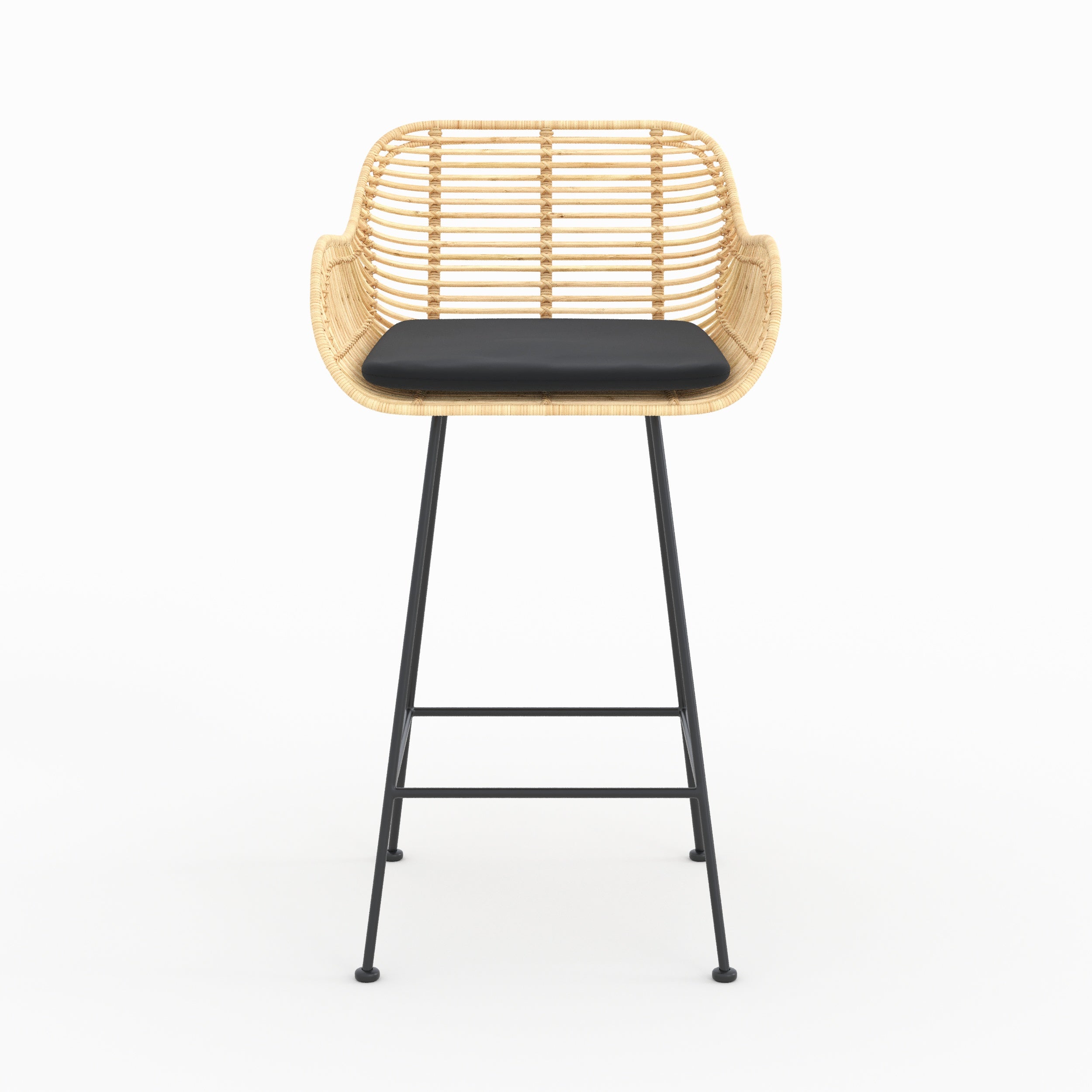 Lot de 2 chaises pour îlot central 66 cm Pops en rotin et tissu noir