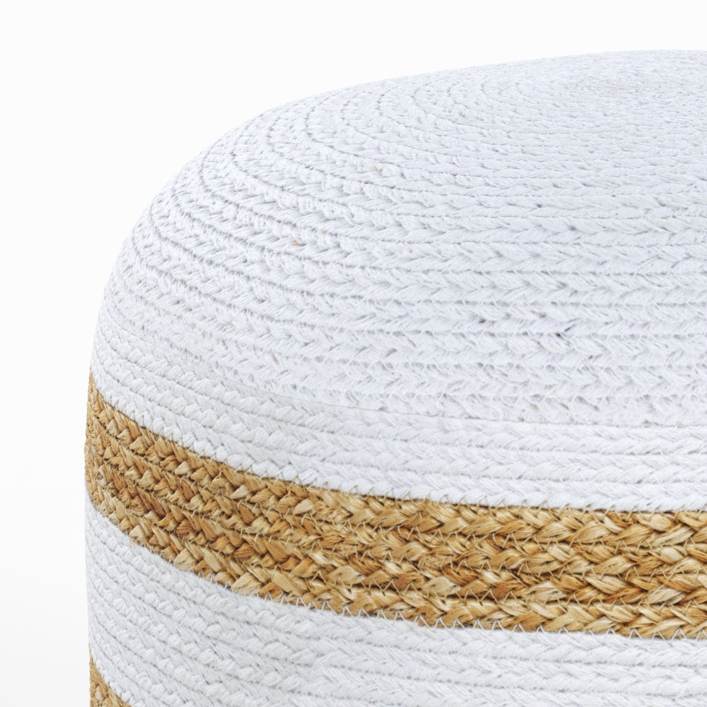 pouf billy en jute 3 rayures blanches matiere naturelle